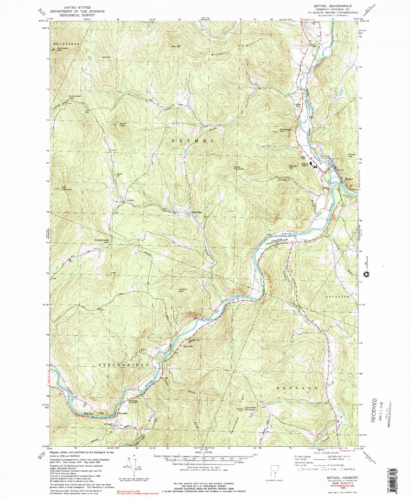 USGS 1:24000-SCALE QUADRANGLE FOR BETHEL, VT 1980