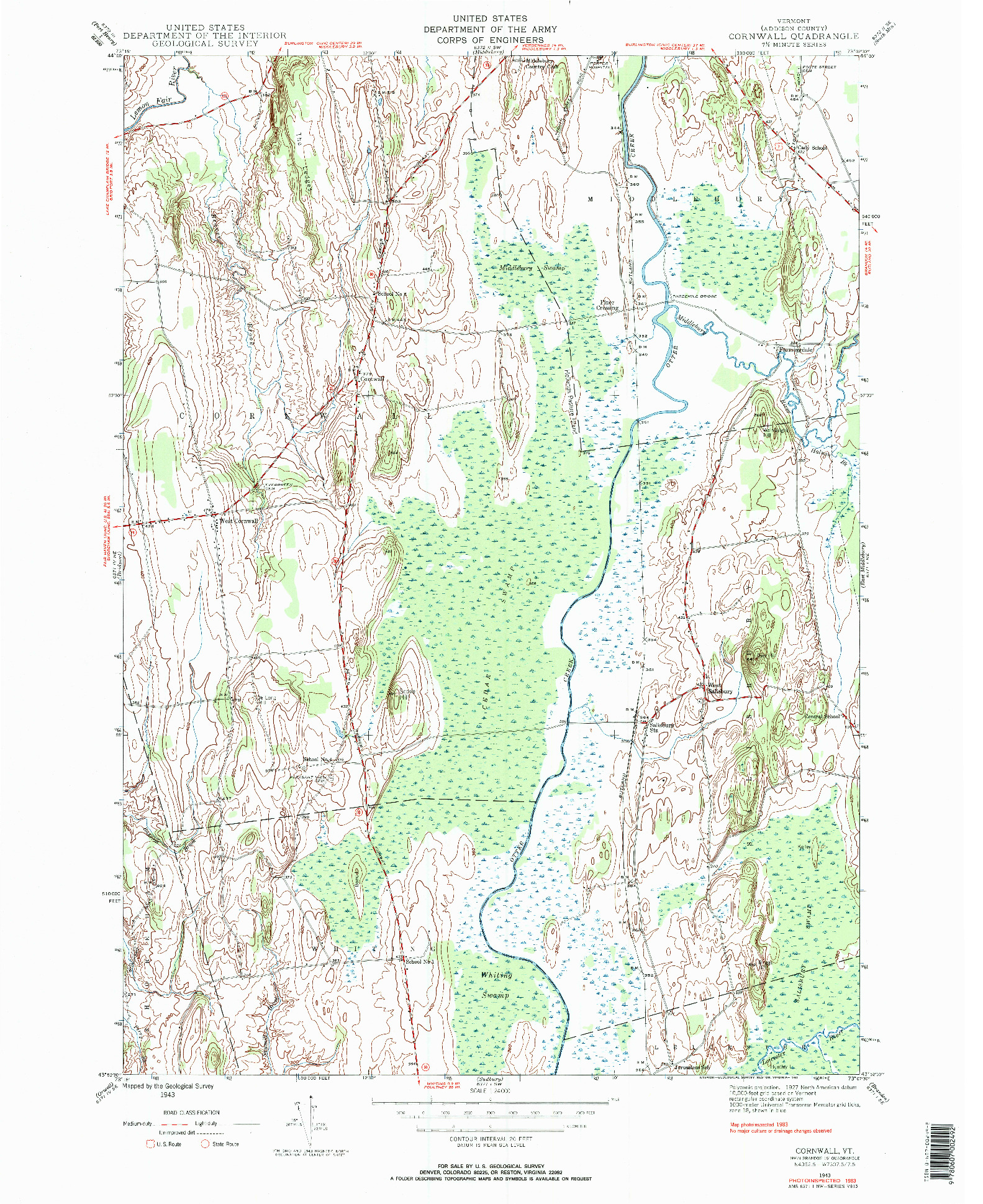 USGS 1:24000-SCALE QUADRANGLE FOR CORNWALL, VT 1943