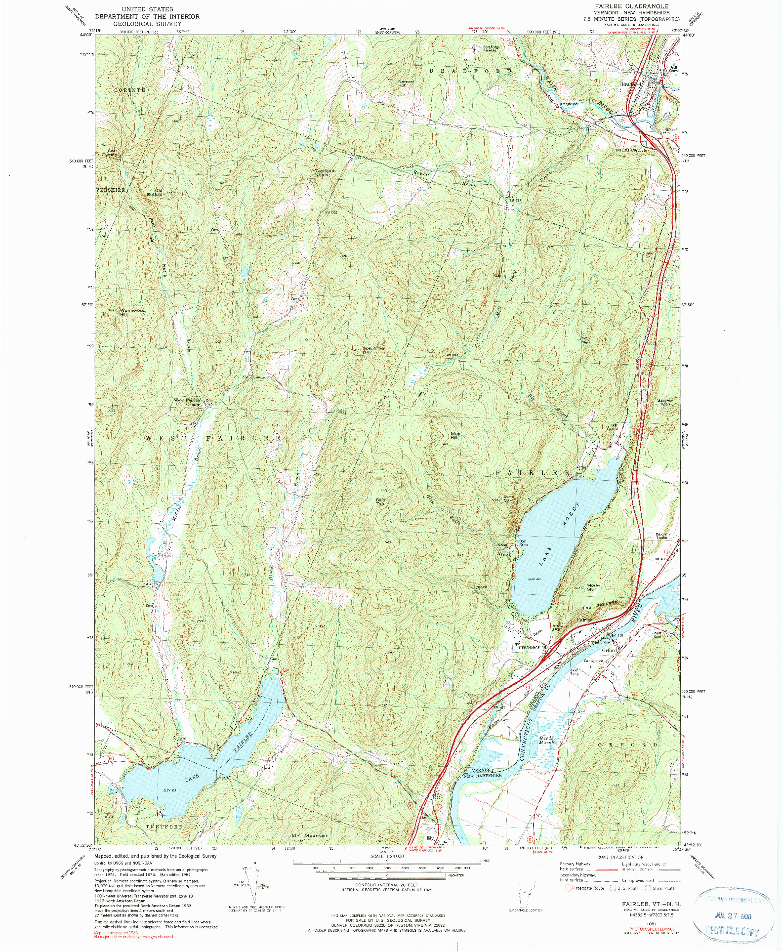 USGS 1:24000-SCALE QUADRANGLE FOR FAIRLEE, VT 1981