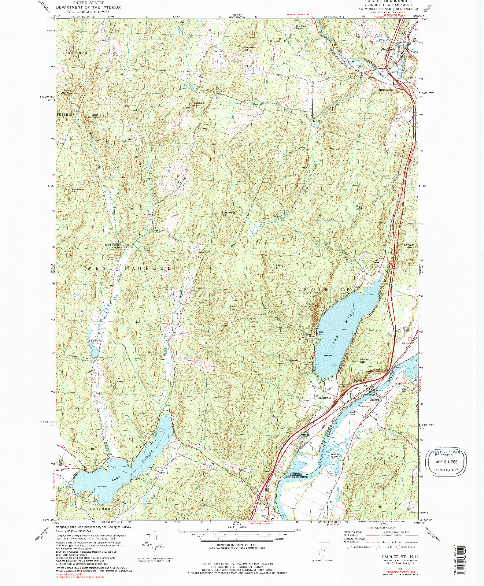 USGS 1:24000-SCALE QUADRANGLE FOR FAIRLEE, VT 1981