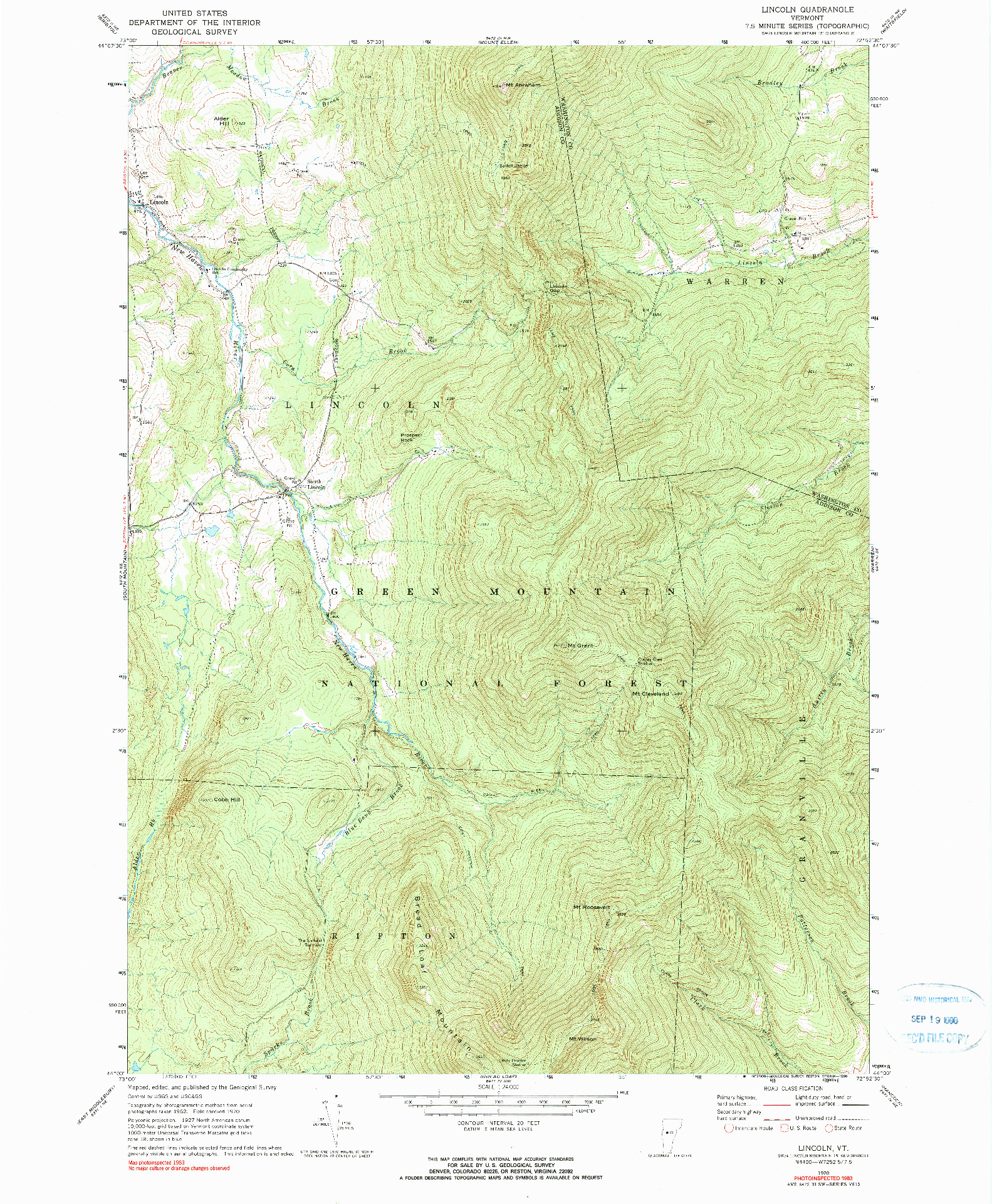 USGS 1:24000-SCALE QUADRANGLE FOR LINCOLN, VT 1970