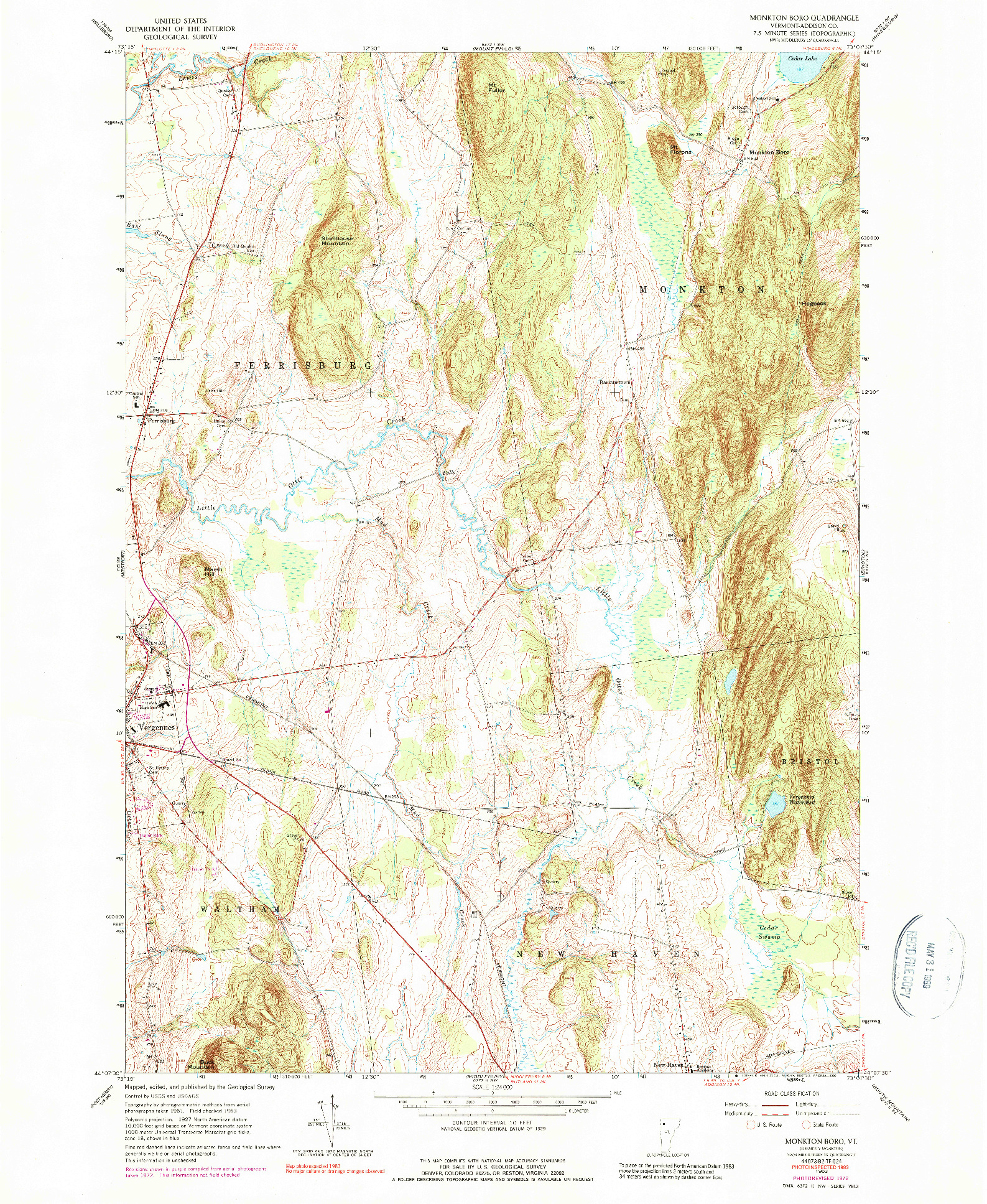 USGS 1:24000-SCALE QUADRANGLE FOR MONKTON BORO, VT 1963