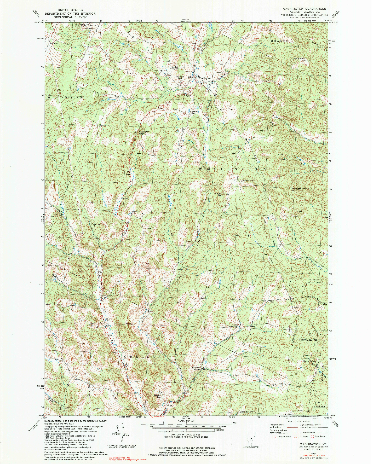 USGS 1:24000-SCALE QUADRANGLE FOR WASHINGTON, VT 1981