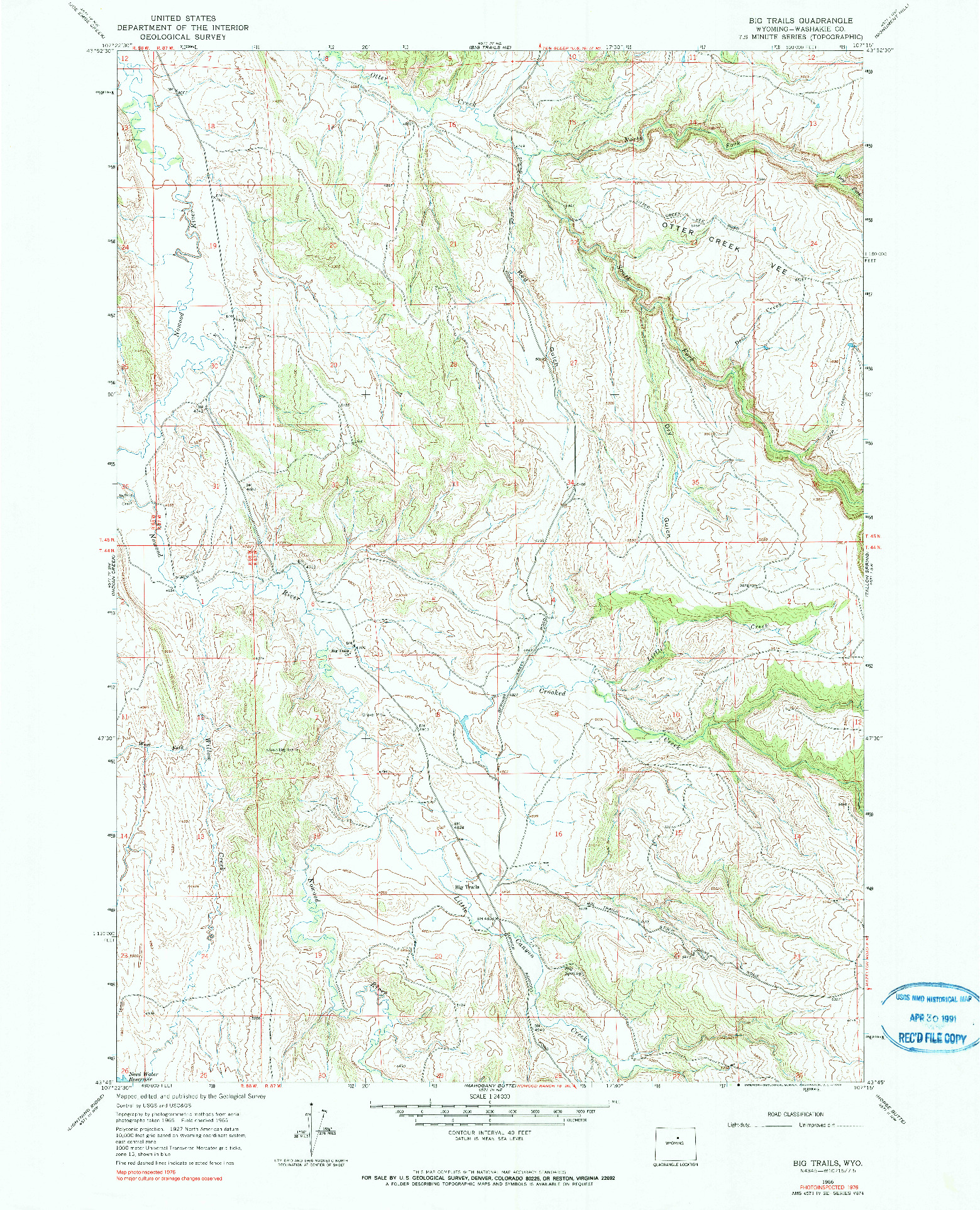 USGS 1:24000-SCALE QUADRANGLE FOR BIG TRAILS, WY 1966