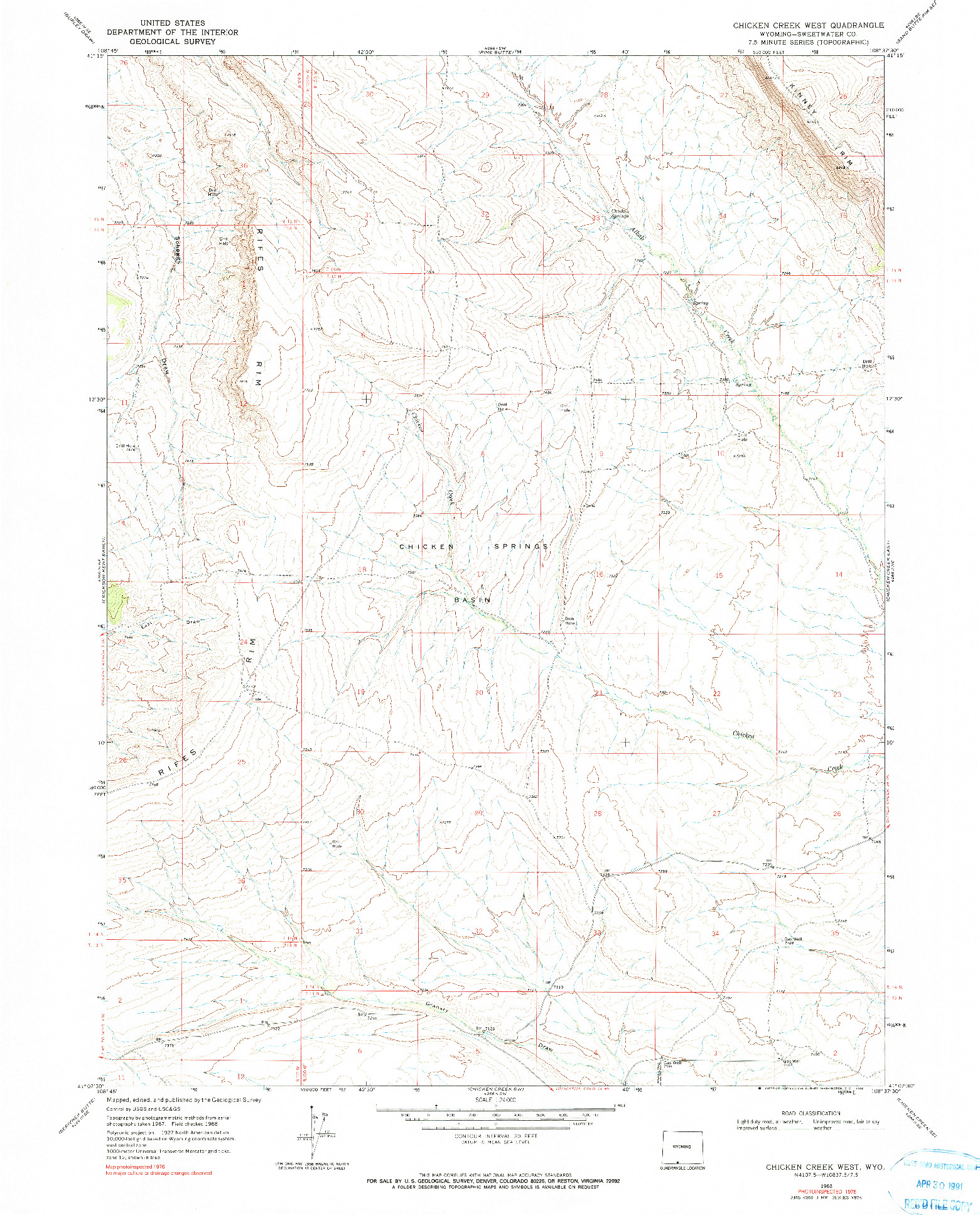 USGS 1:24000-SCALE QUADRANGLE FOR CHICKEN CREEK WEST, WY 1968