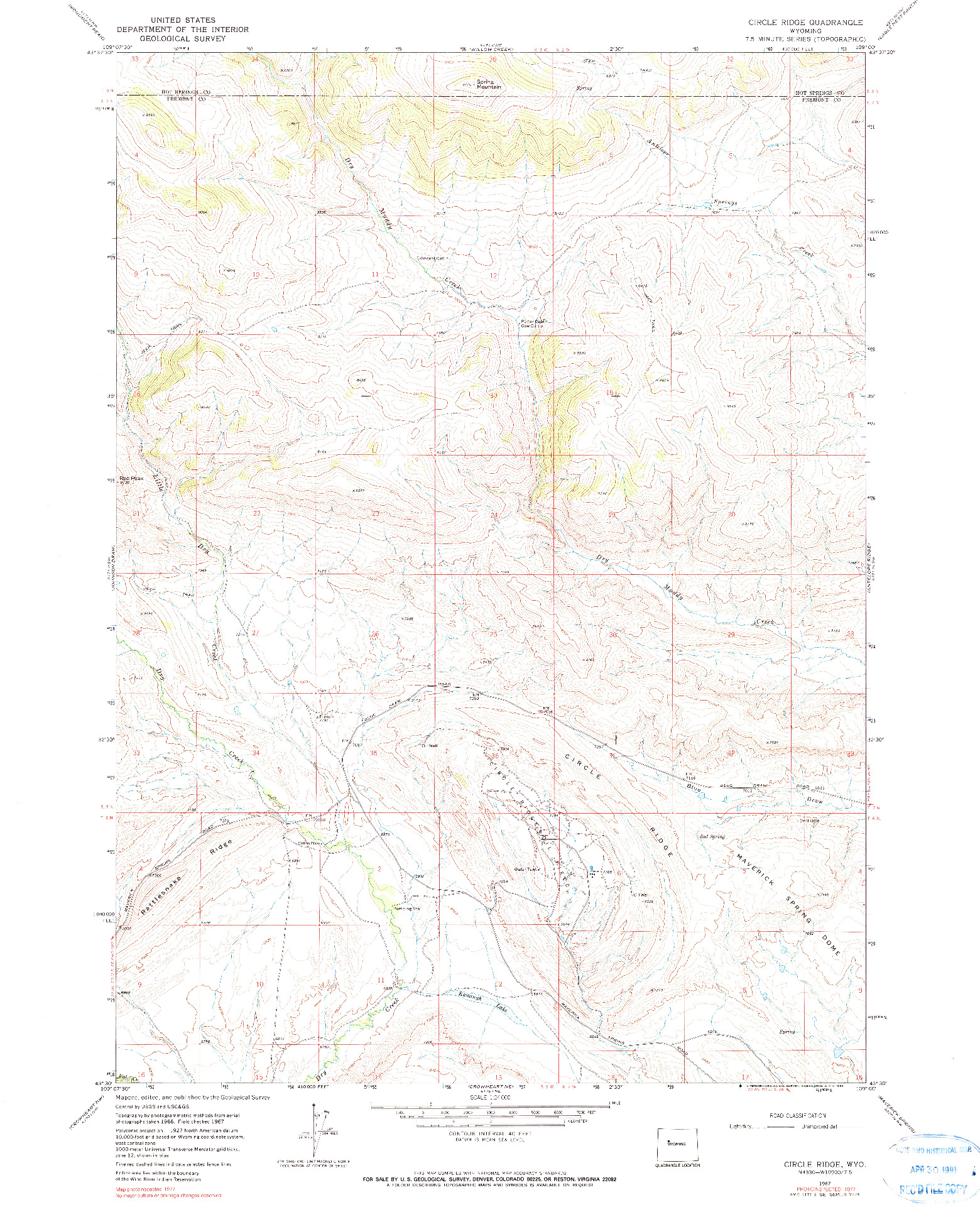 USGS 1:24000-SCALE QUADRANGLE FOR CIRCLE RIDGE, WY 1967