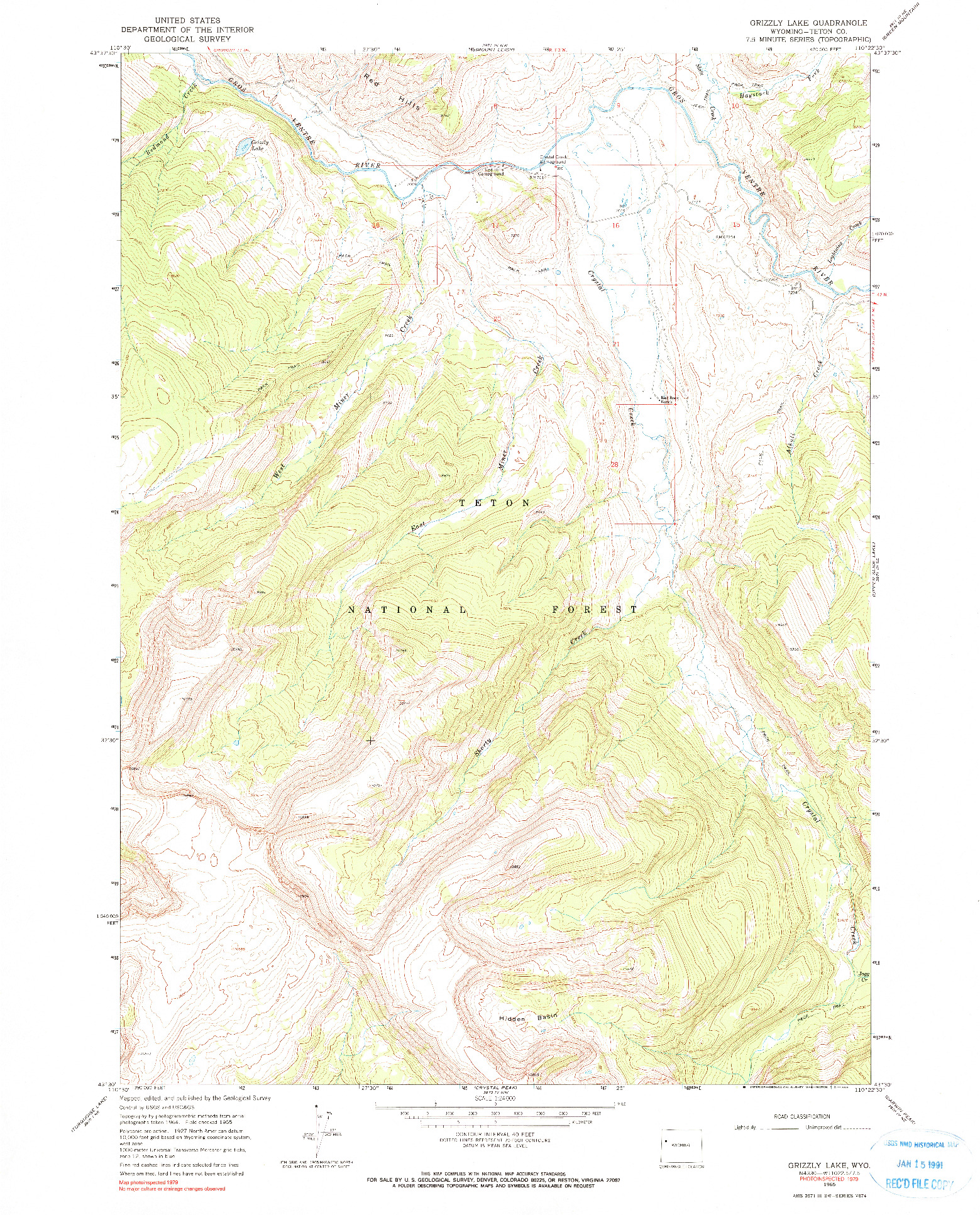 USGS 1:24000-SCALE QUADRANGLE FOR GRIZZLY LAKE, WY 1965