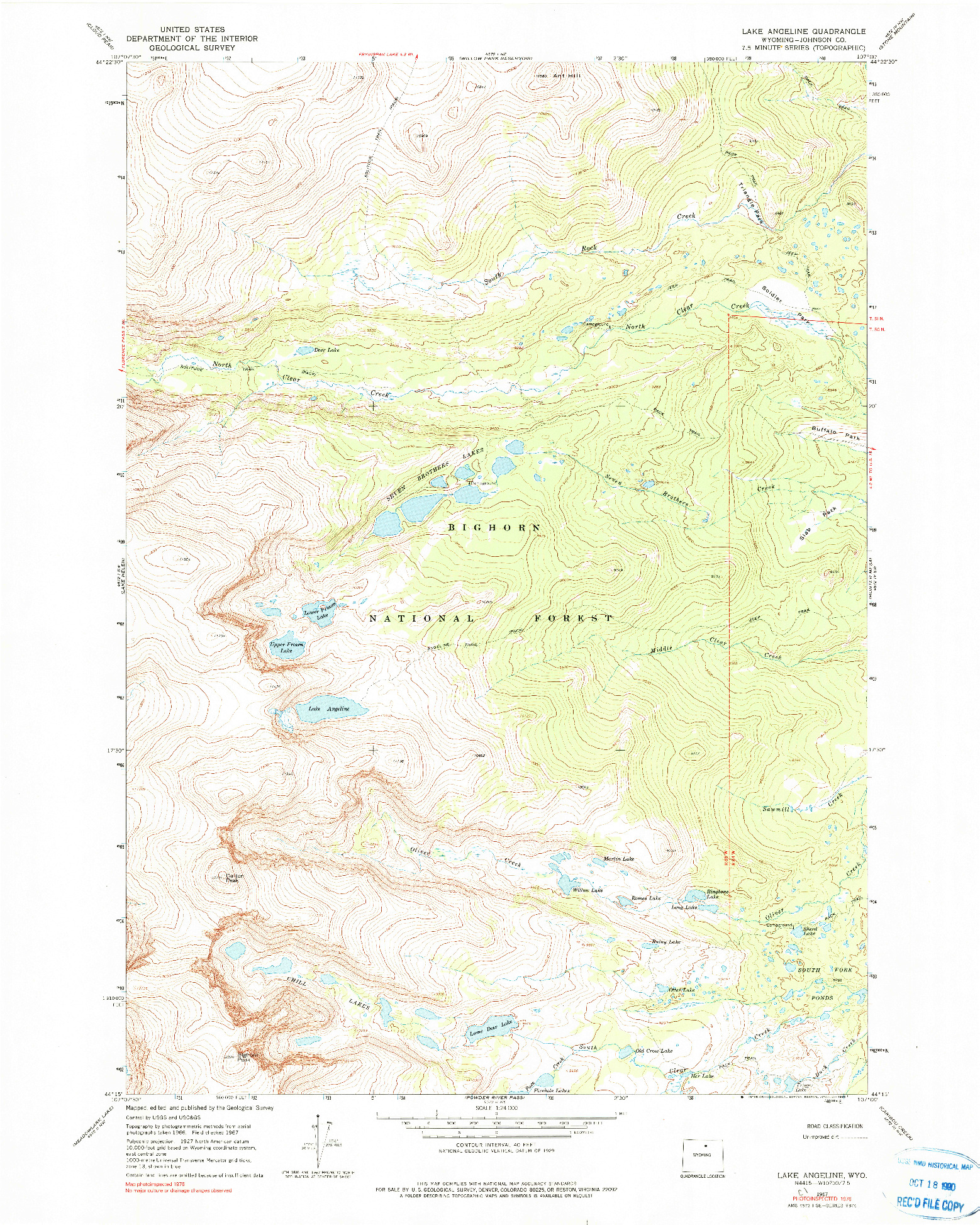 USGS 1:24000-SCALE QUADRANGLE FOR LAKE ANGELINE, WY 1967