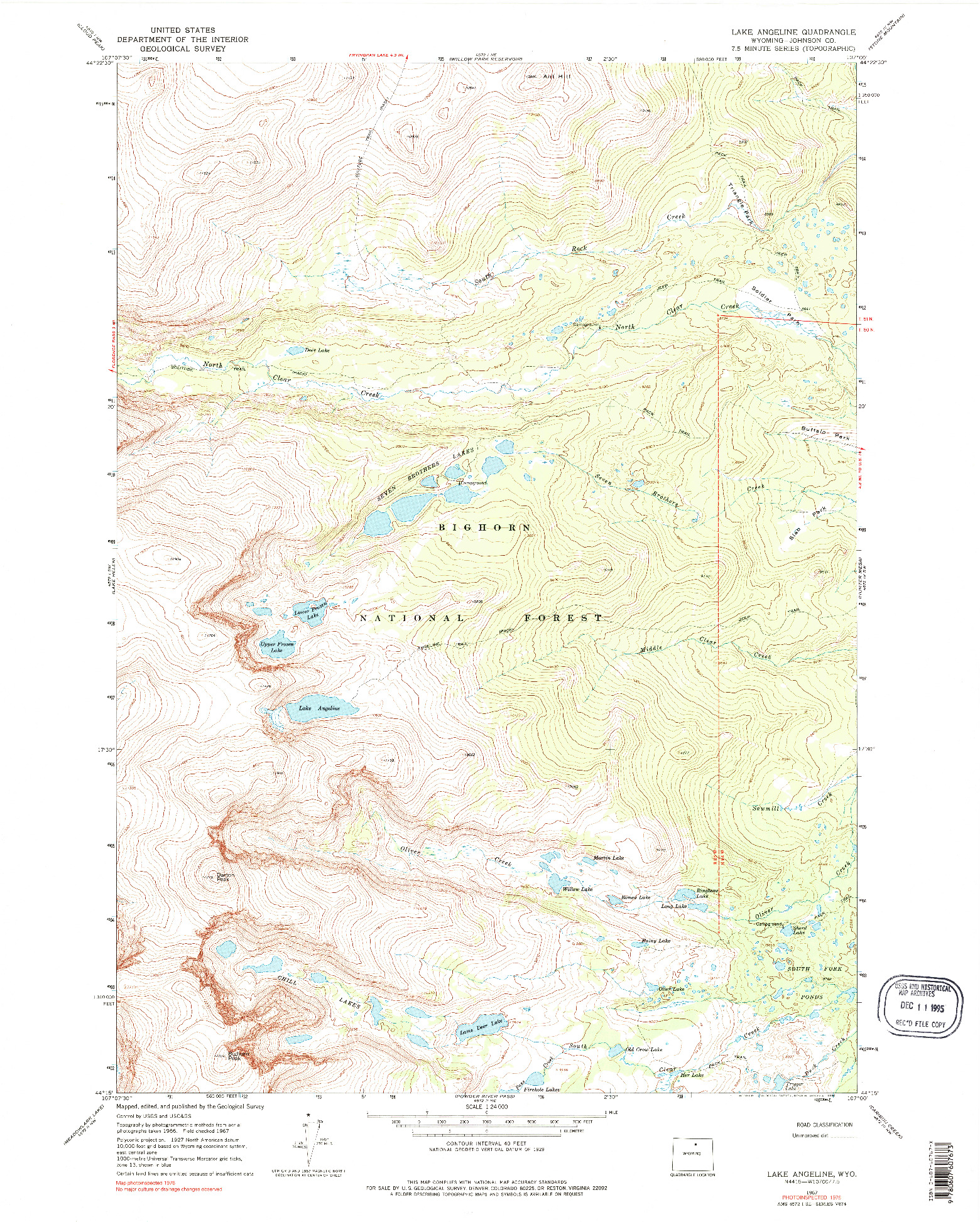 USGS 1:24000-SCALE QUADRANGLE FOR LAKE ANGELINE, WY 1967