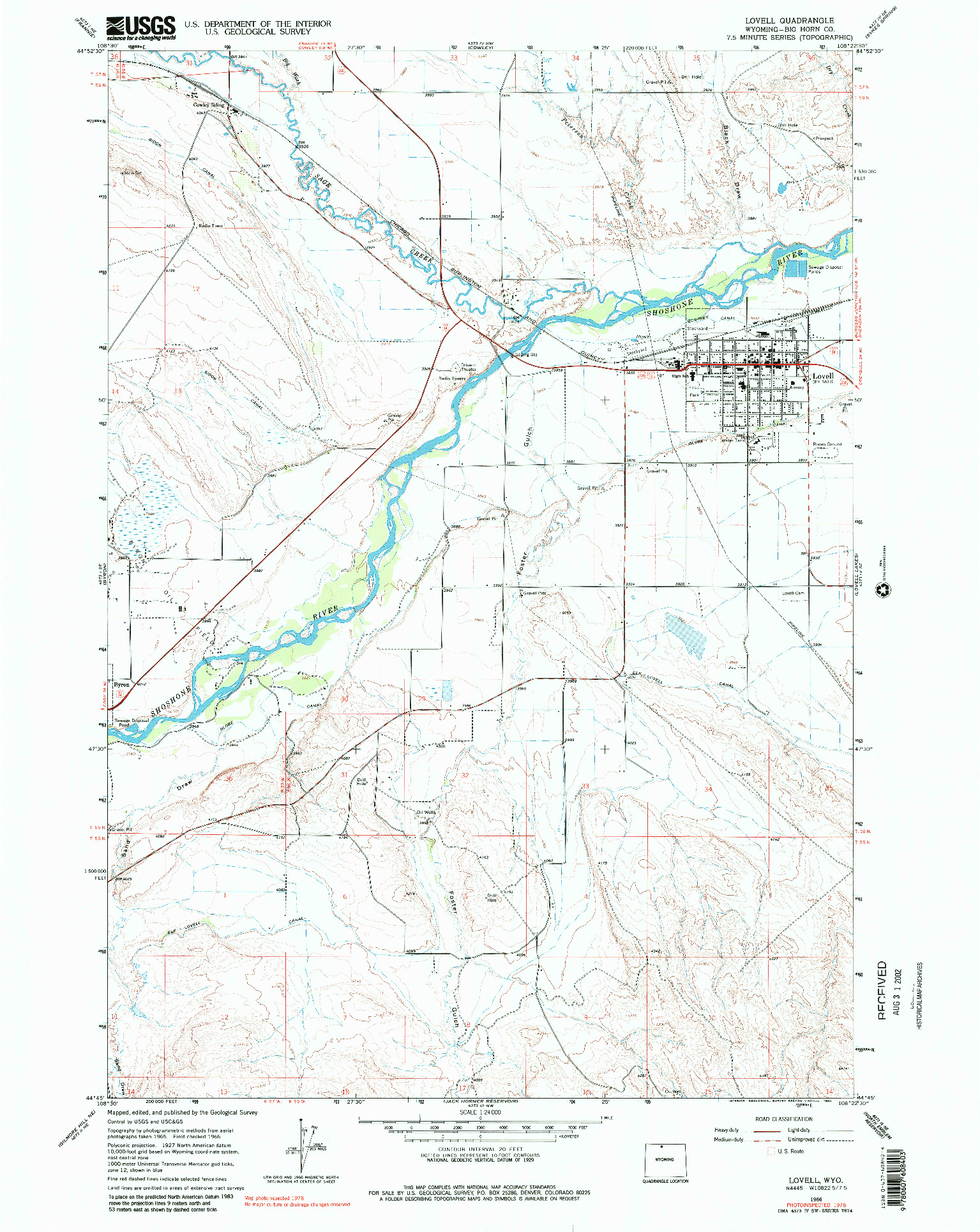 USGS 1:24000-SCALE QUADRANGLE FOR LOVELL, WY 1966