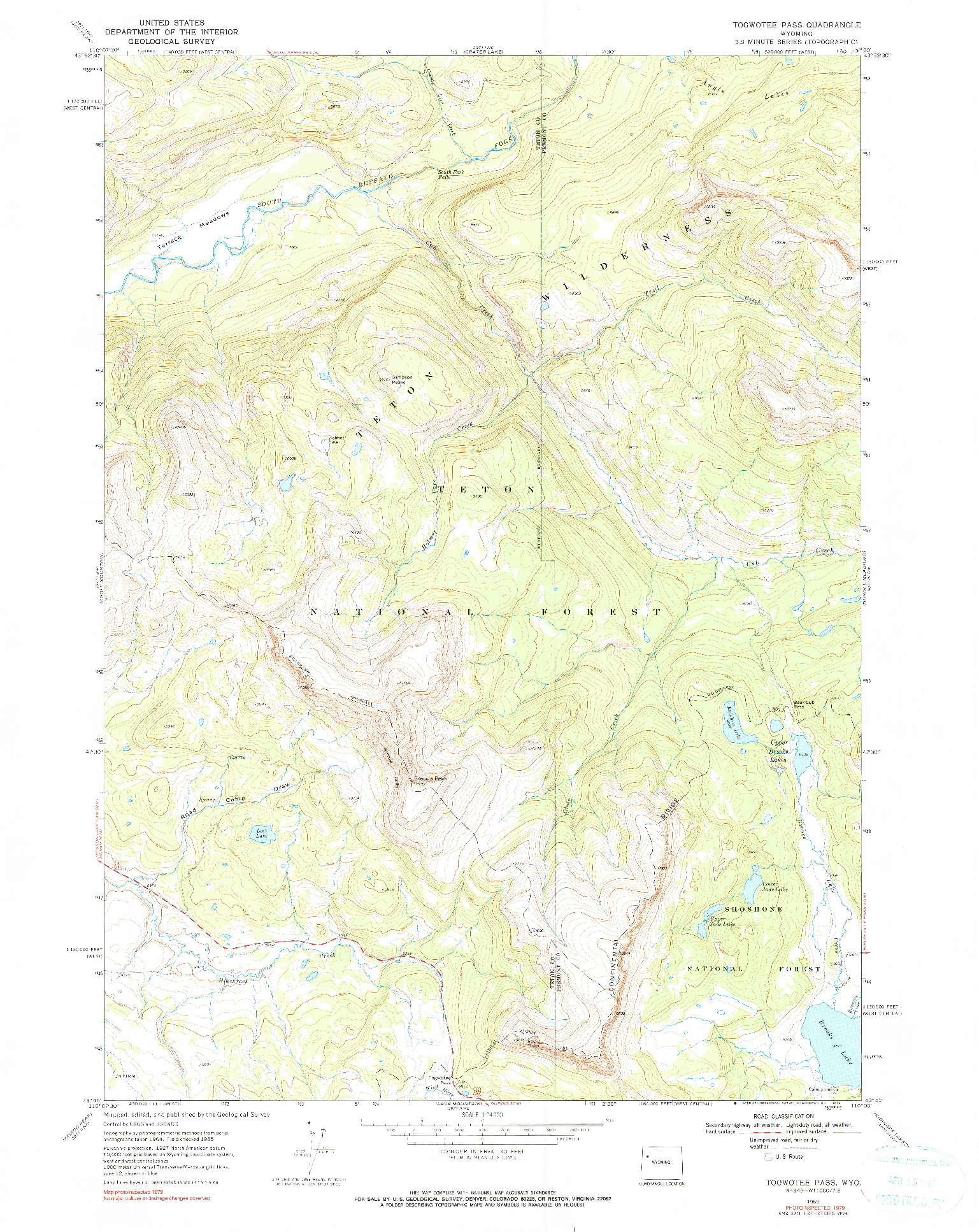 USGS 1:24000-SCALE QUADRANGLE FOR TOGWOTEE PASS, WY 1965