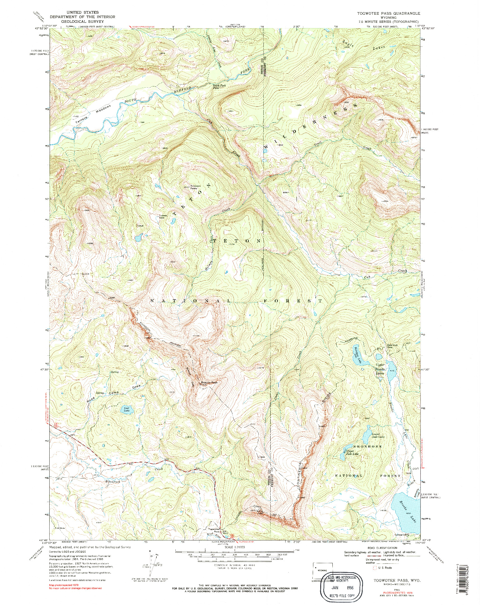 USGS 1:24000-SCALE QUADRANGLE FOR TOGWOTEE PASS, WY 1965