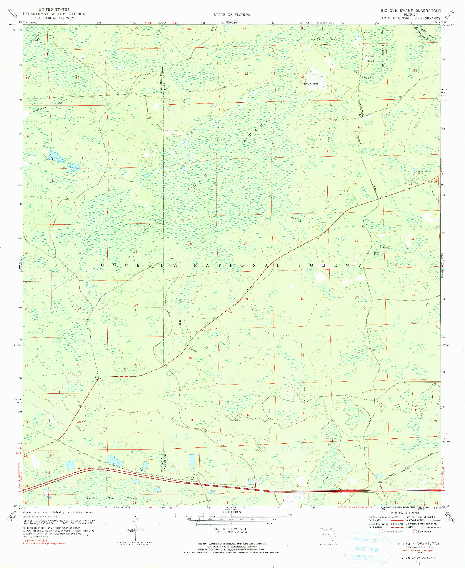 USGS 1:24000-SCALE QUADRANGLE FOR BIG GUM SWAMP, FL 1969