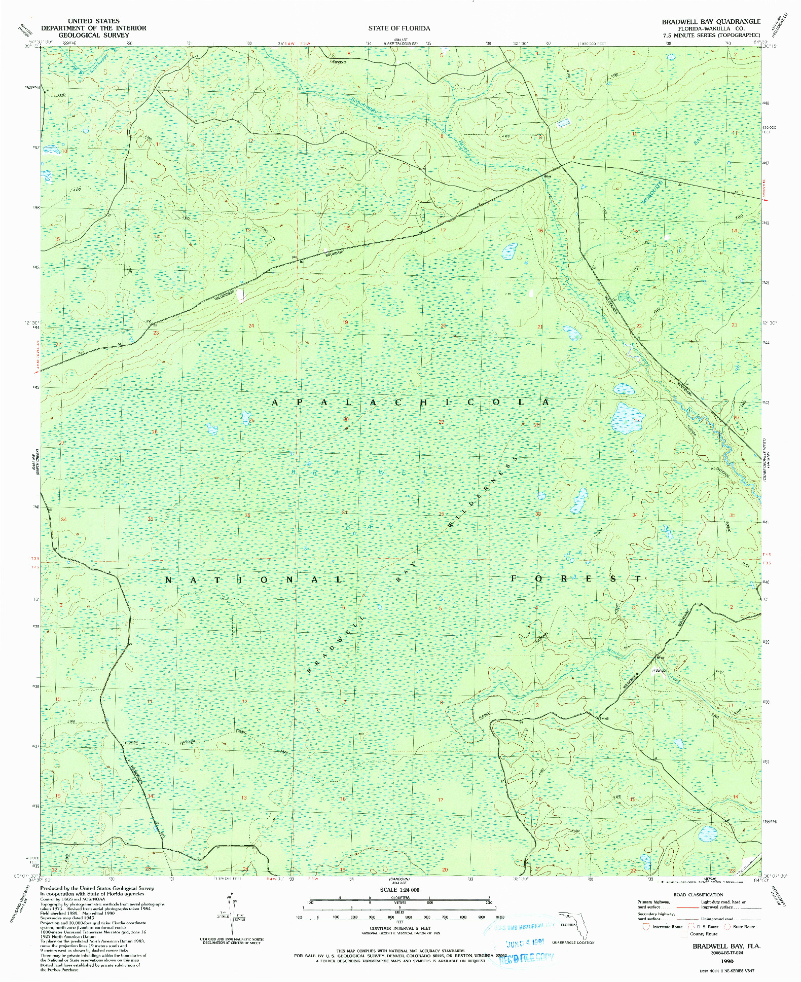 USGS 1:24000-SCALE QUADRANGLE FOR BRADWELL BAY, FL 1990