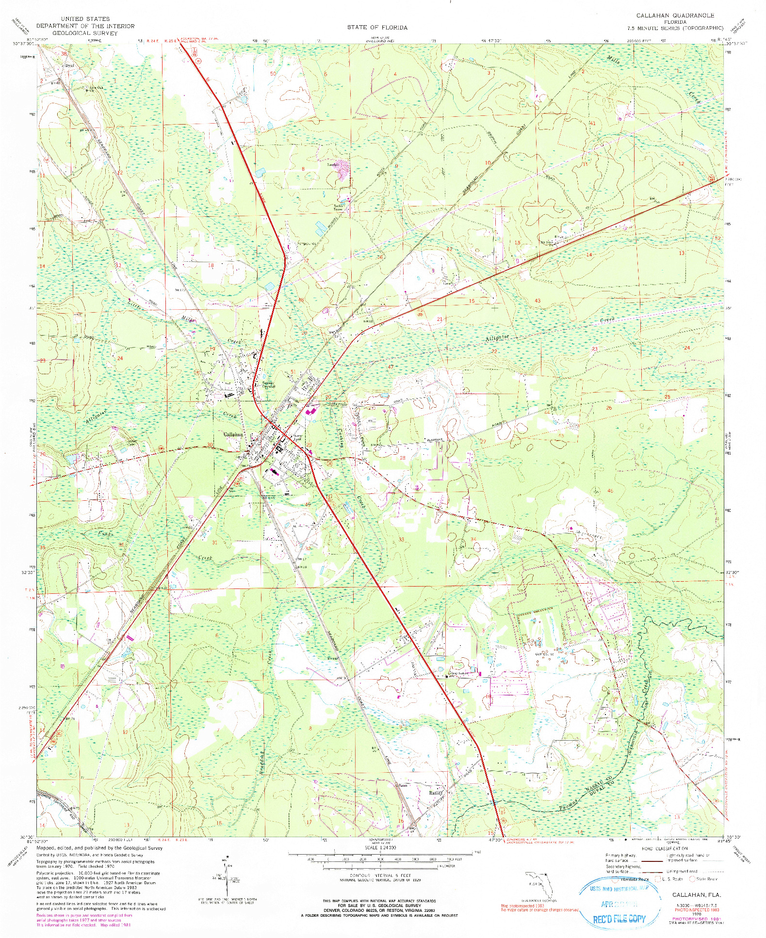 USGS 1:24000-SCALE QUADRANGLE FOR CALLAHAN, FL 1970