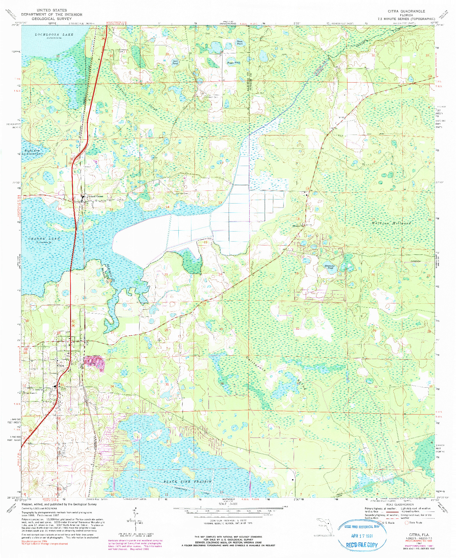 USGS 1:24000-SCALE QUADRANGLE FOR CITRA, FL 1967