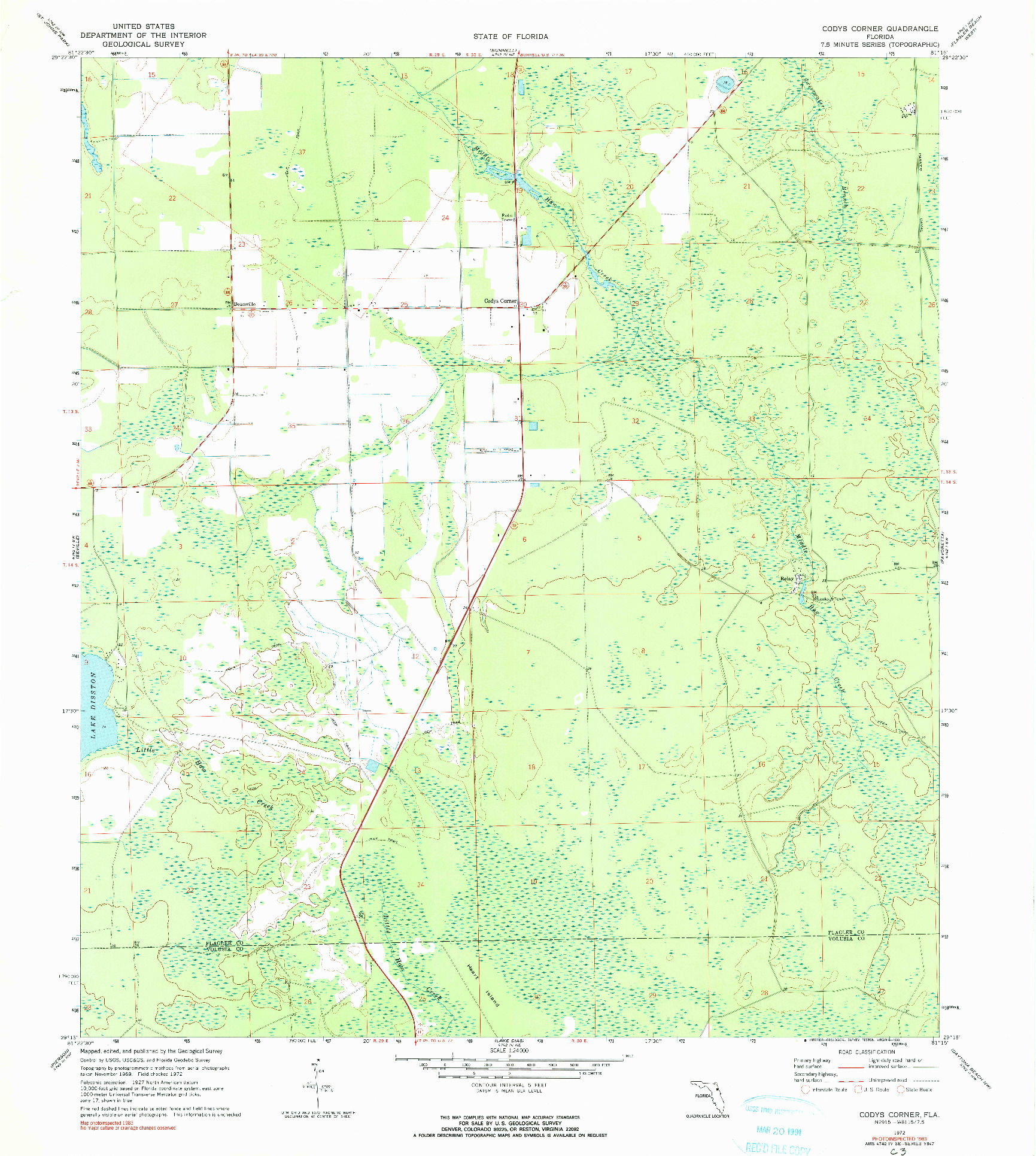 USGS 1:24000-SCALE QUADRANGLE FOR CODYS CORNER, FL 1972