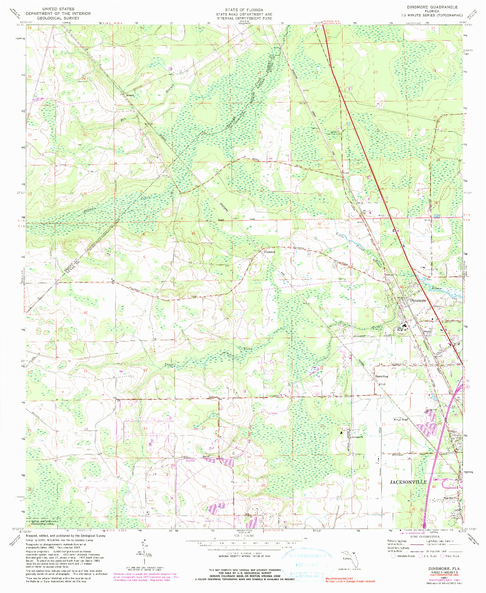 USGS 1:24000-SCALE QUADRANGLE FOR DINSMORE, FL 1964