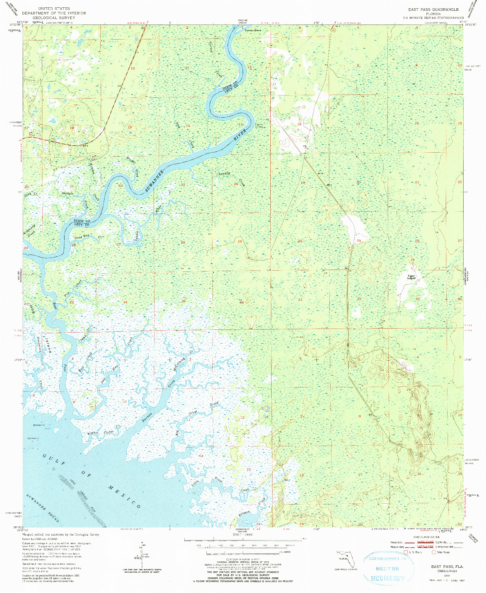 USGS 1:24000-SCALE QUADRANGLE FOR EAST PASS, FL 1954