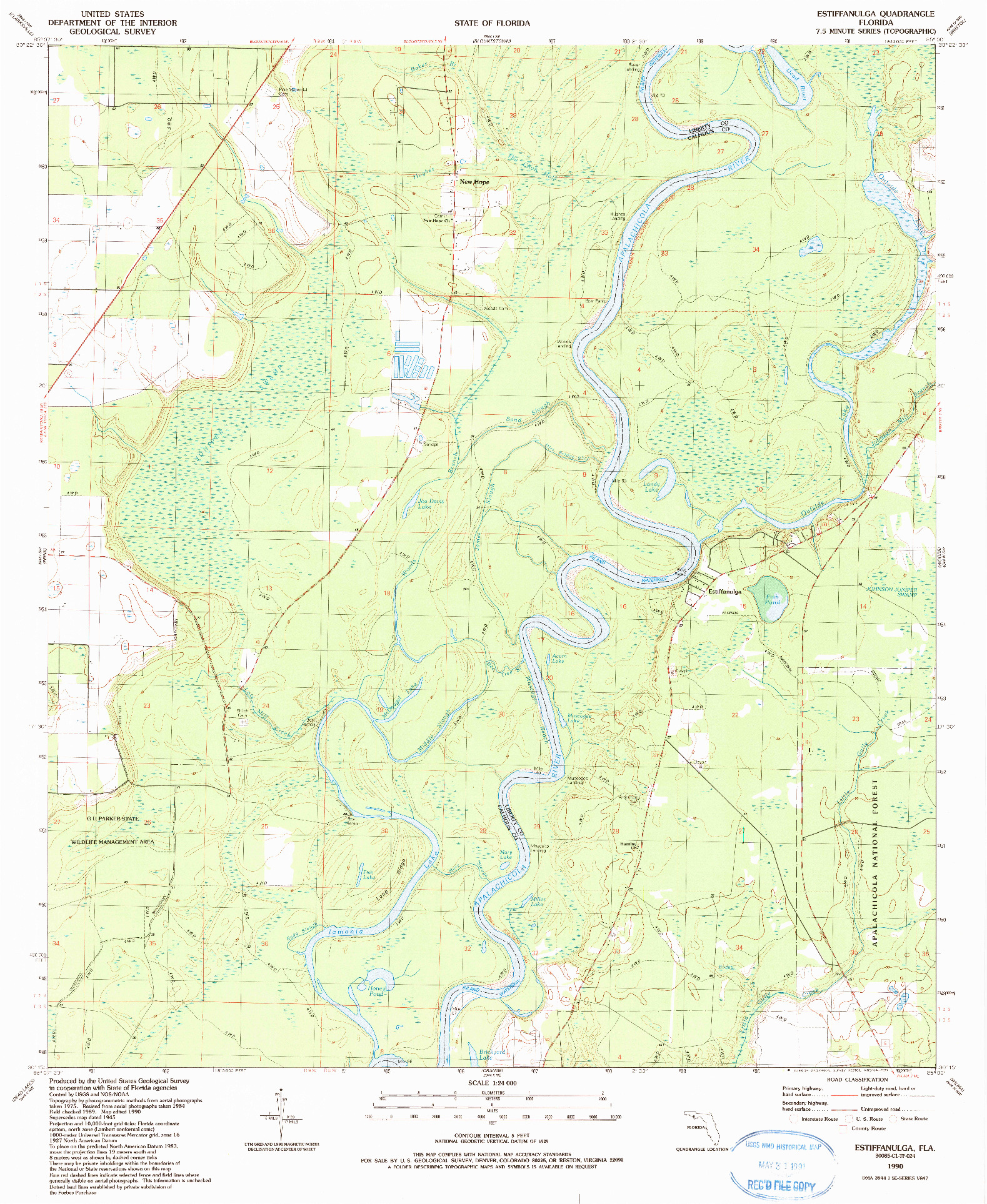 USGS 1:24000-SCALE QUADRANGLE FOR ESTIFFANULGA, FL 1990