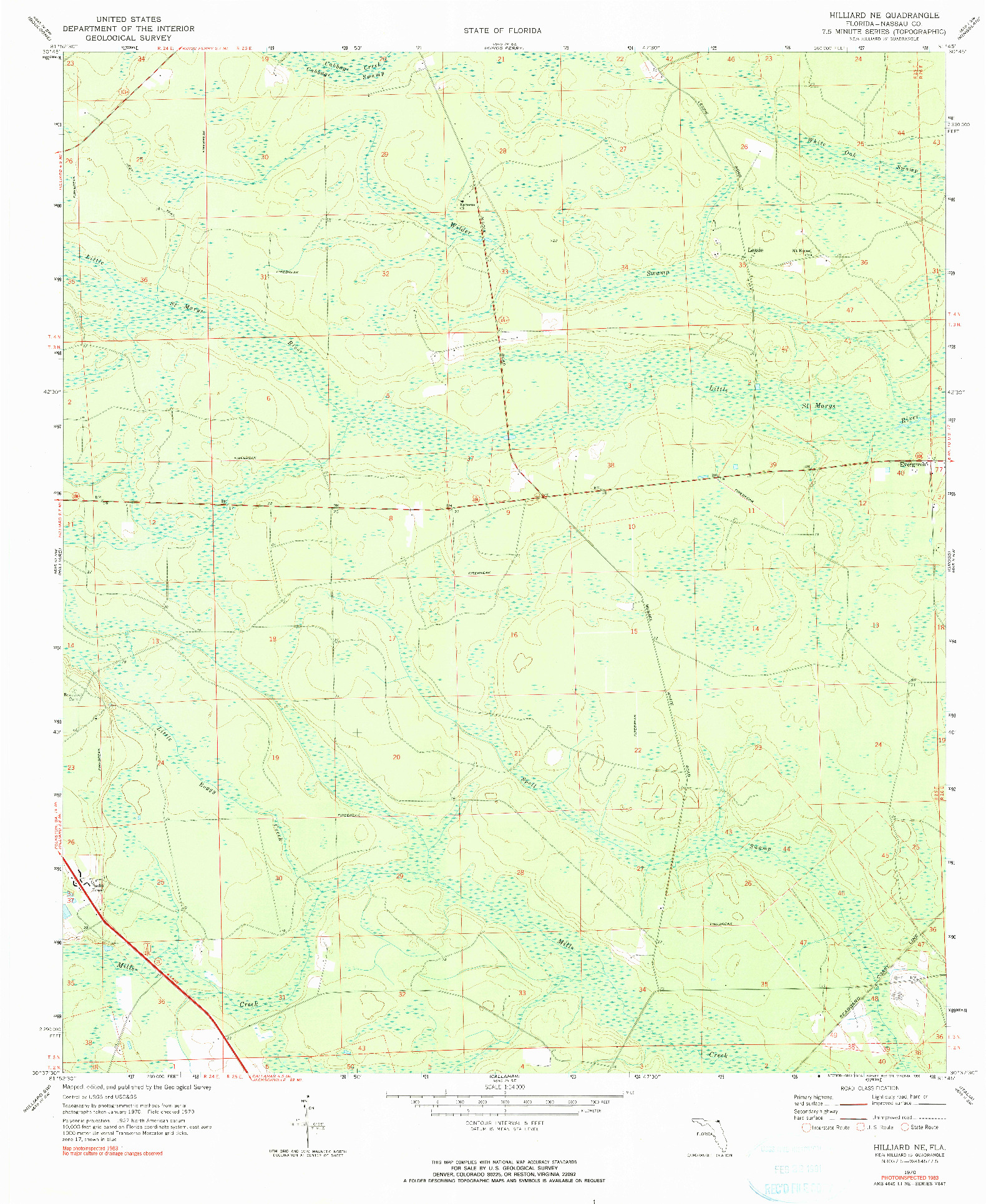 USGS 1:24000-SCALE QUADRANGLE FOR HILLIARD NE, FL 1970