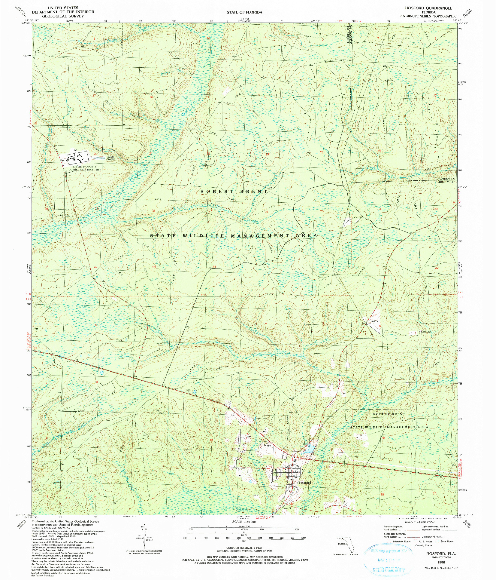 USGS 1:24000-SCALE QUADRANGLE FOR HOSFORD, FL 1990