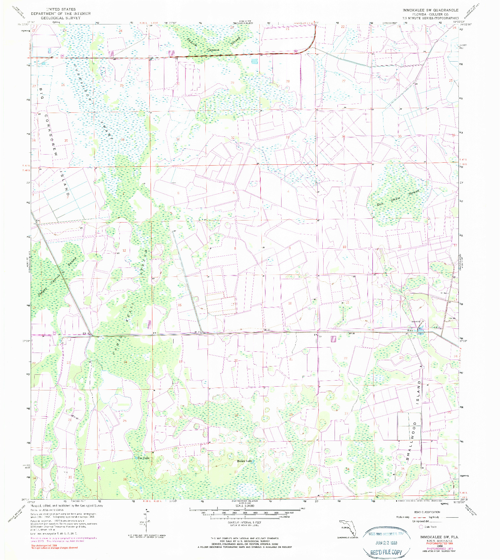 USGS 1:24000-SCALE QUADRANGLE FOR IMMOKALEE SW, FL 1958