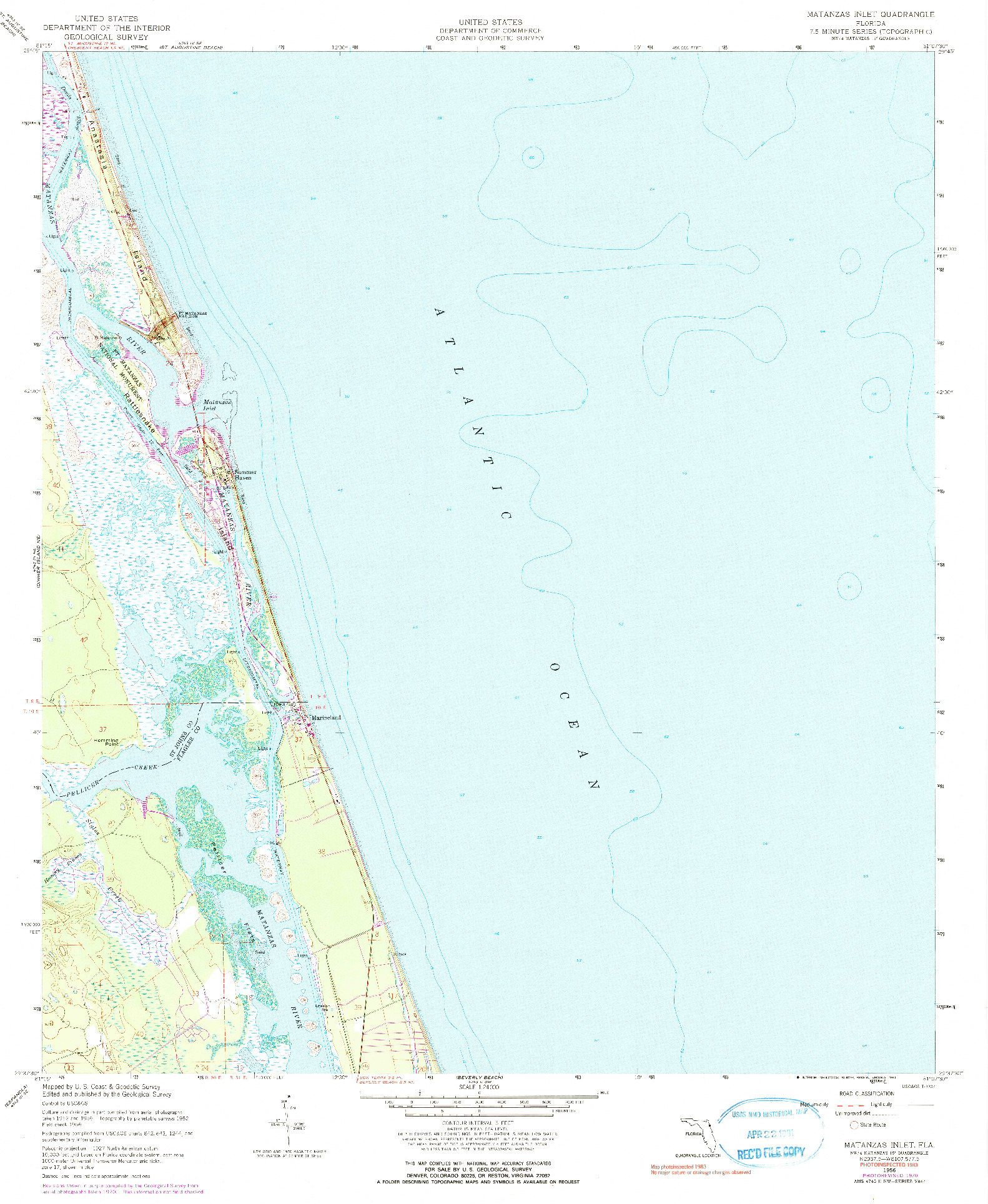 USGS 1:24000-SCALE QUADRANGLE FOR MATANZAS INLET, FL 1956