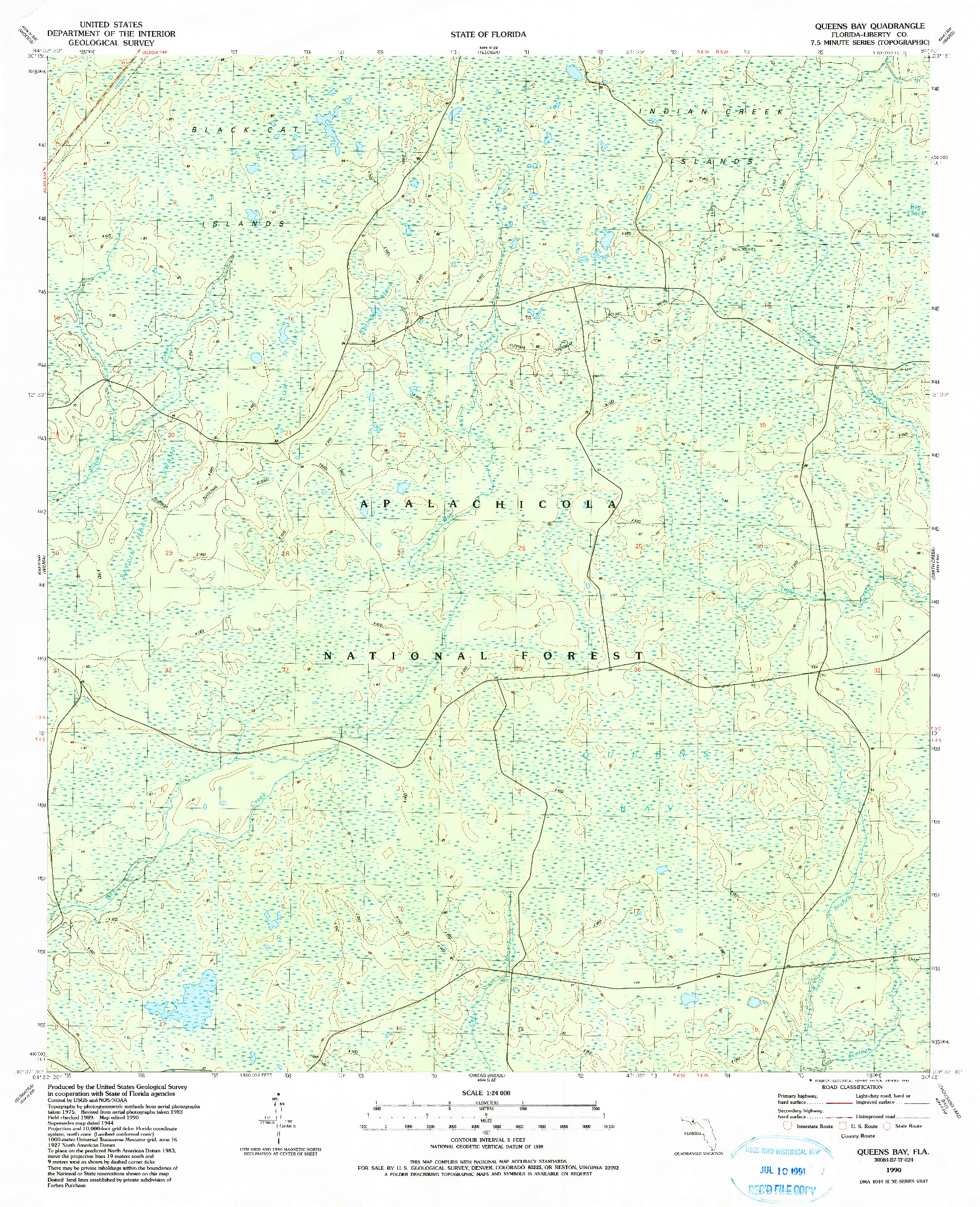 USGS 1:24000-SCALE QUADRANGLE FOR QUEENS BAY, FL 1990