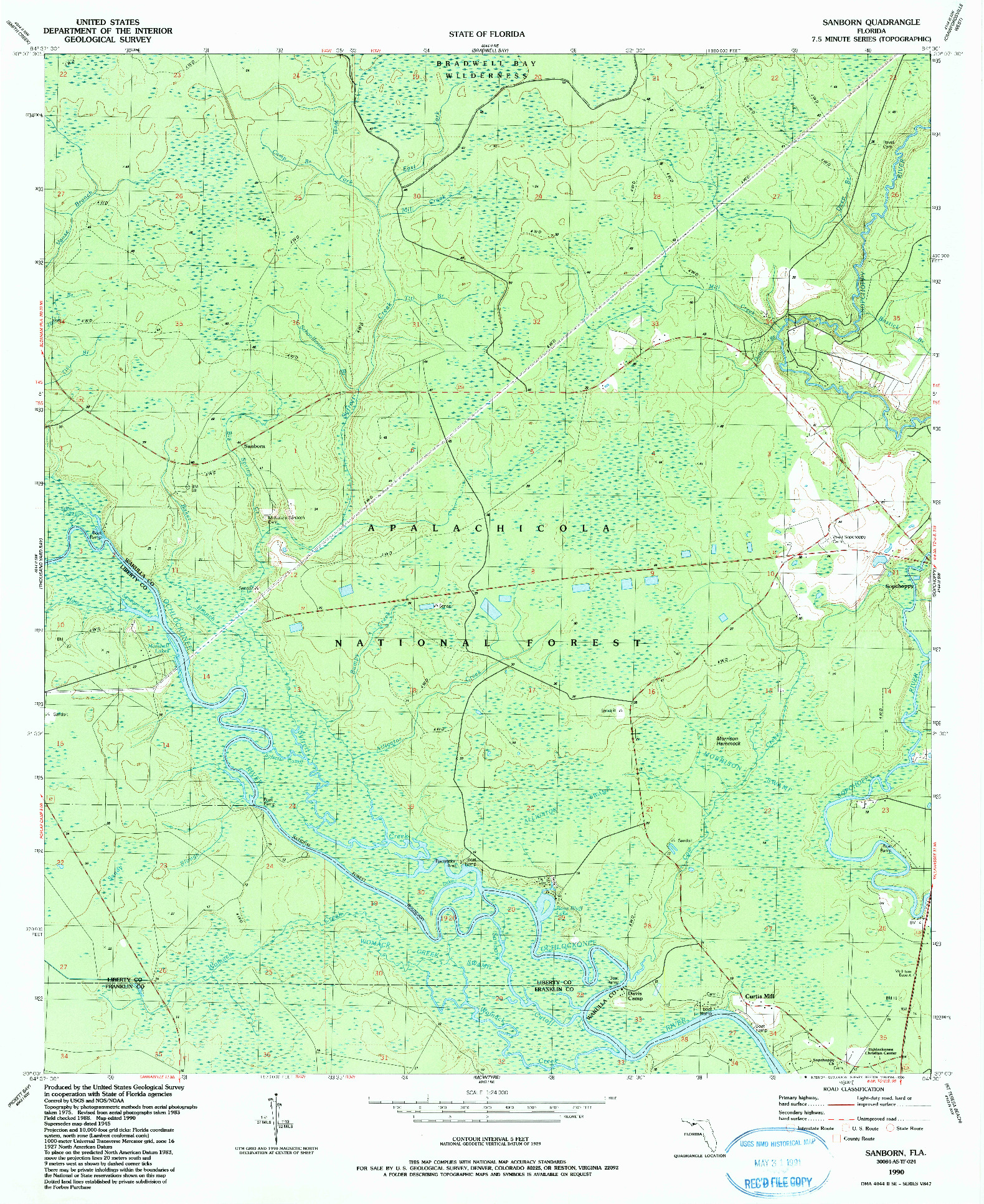 USGS 1:24000-SCALE QUADRANGLE FOR SANBORN, FL 1990