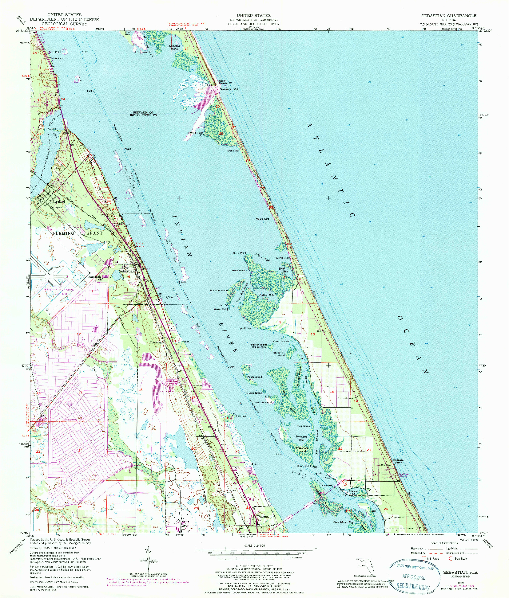 USGS 1:24000-SCALE QUADRANGLE FOR SEBASTIAN, FL 1949