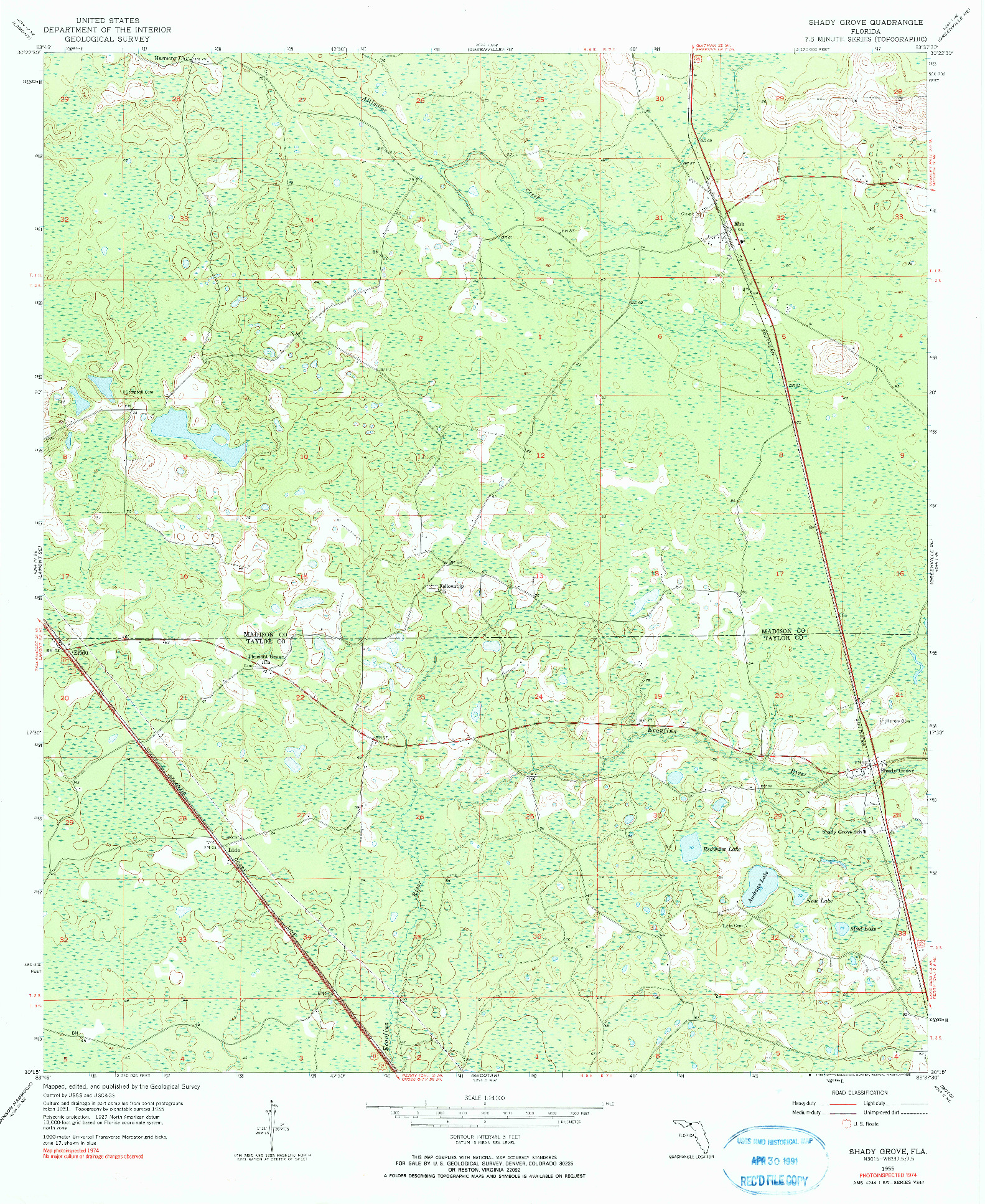 USGS 1:24000-SCALE QUADRANGLE FOR SHADY GROVE, FL 1955
