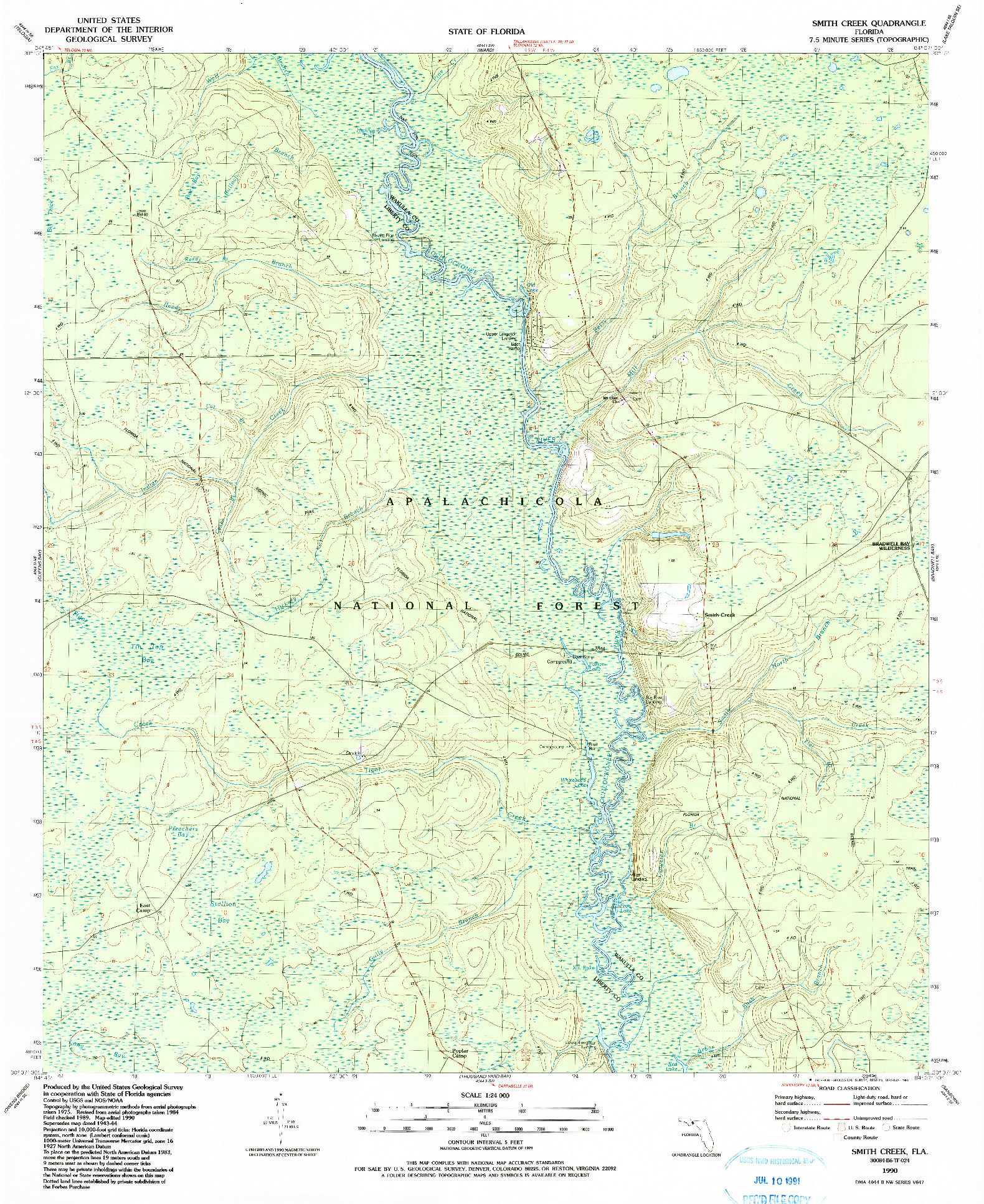 USGS 1:24000-SCALE QUADRANGLE FOR SMITH CREEK, FL 1990