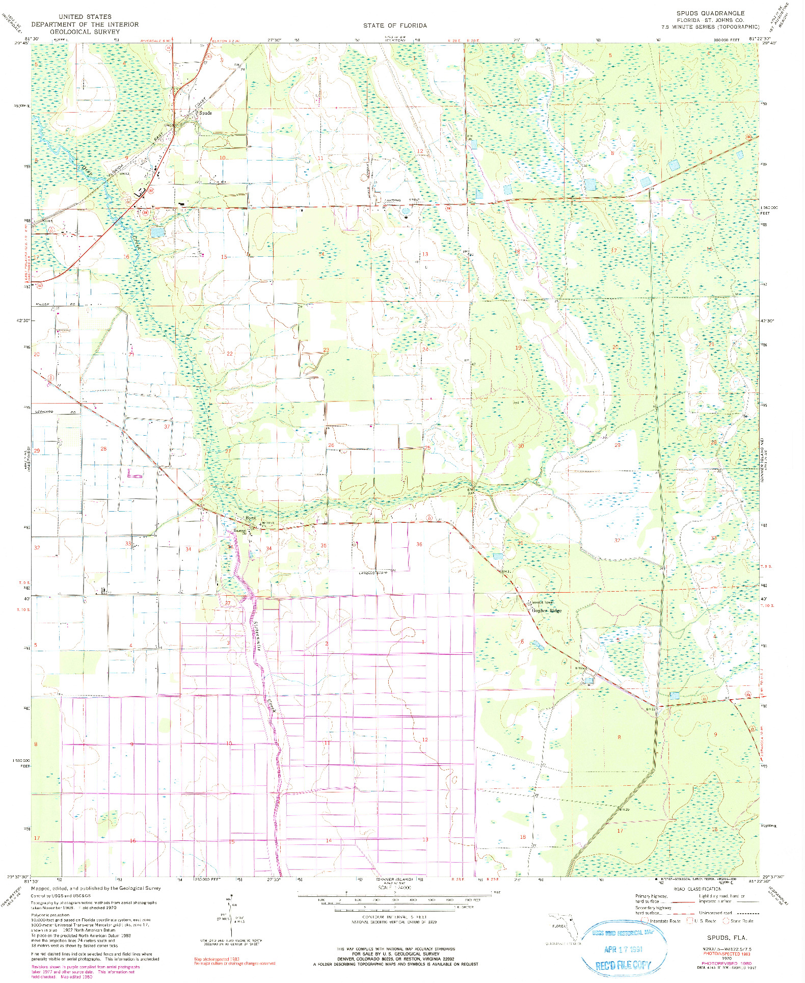 USGS 1:24000-SCALE QUADRANGLE FOR SPUDS, FL 1970