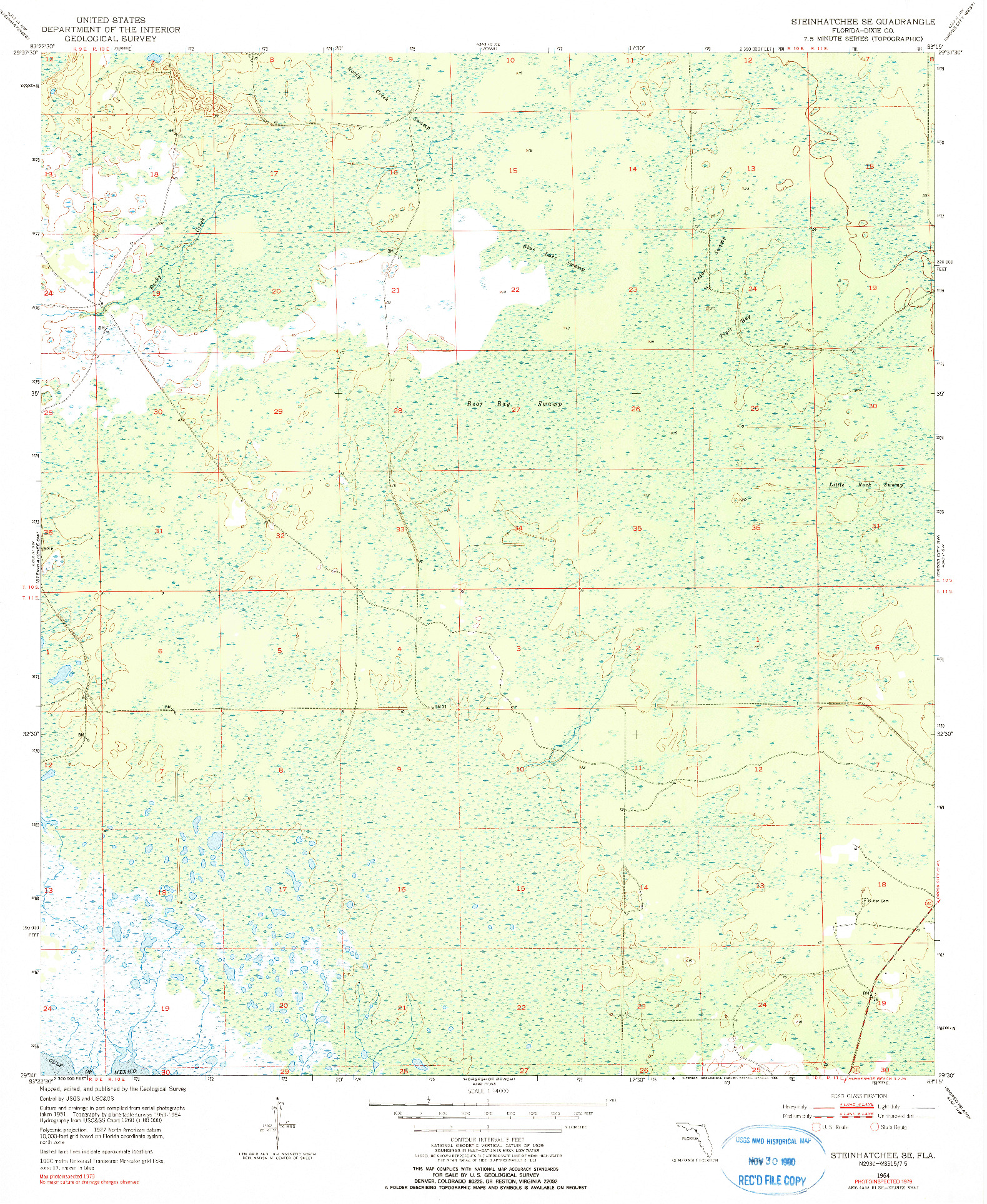 USGS 1:24000-SCALE QUADRANGLE FOR STEINHATCHEE SE, FL 1954