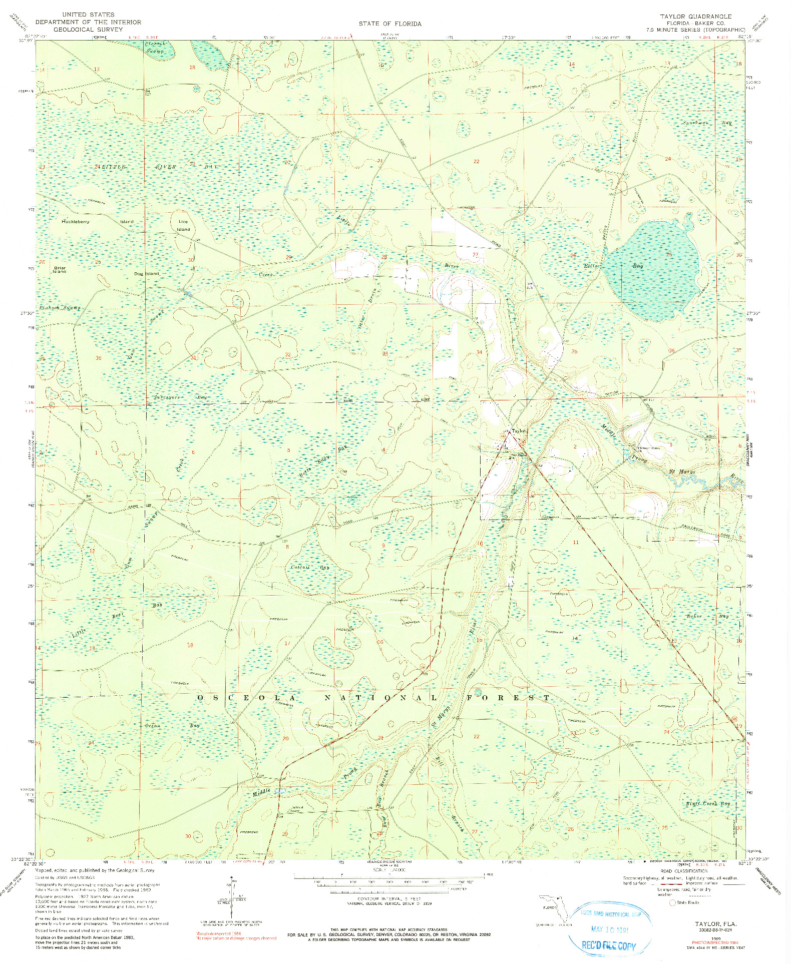 USGS 1:24000-SCALE QUADRANGLE FOR TAYLOR, FL 1969