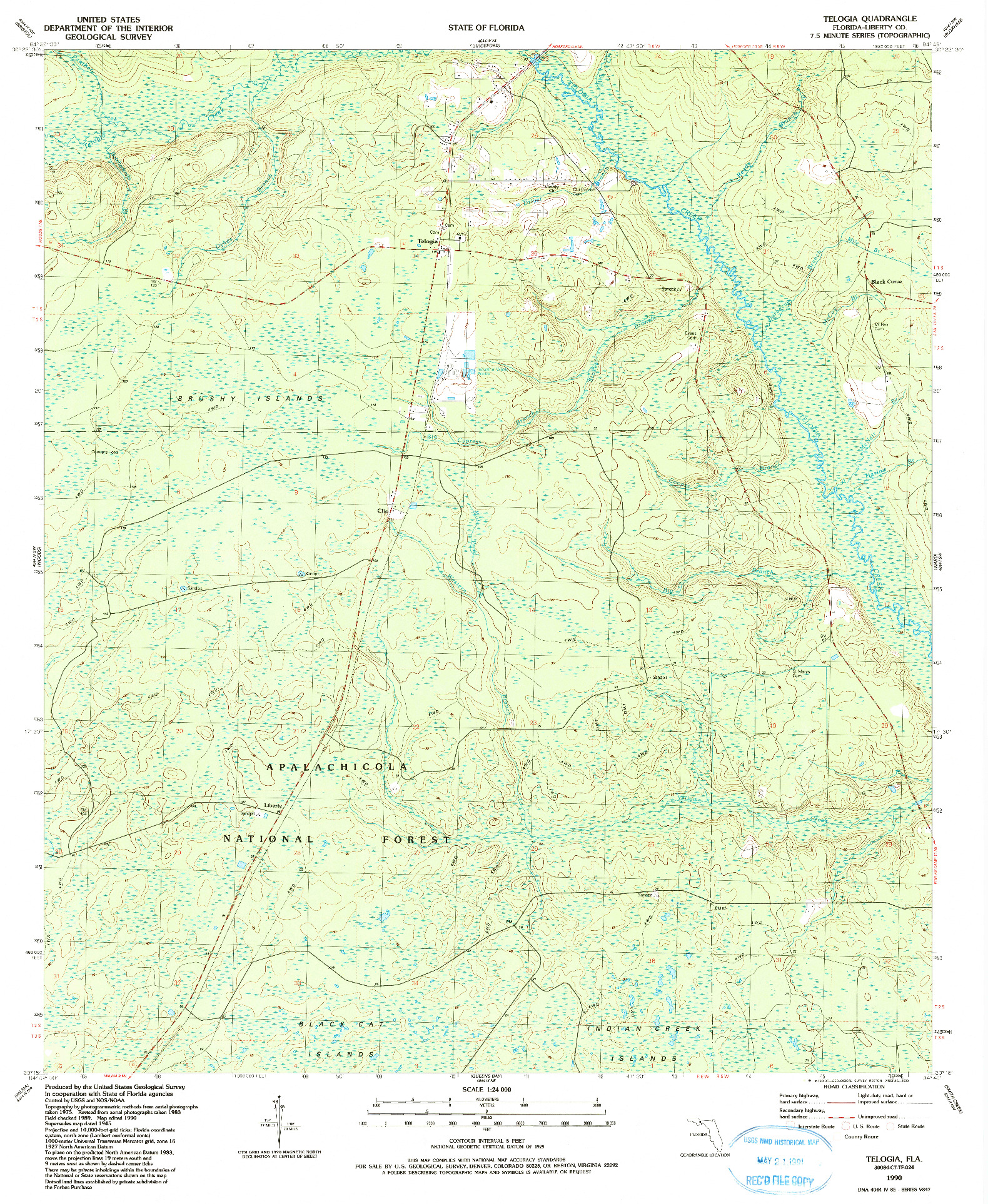 USGS 1:24000-SCALE QUADRANGLE FOR TELOGIA, FL 1990