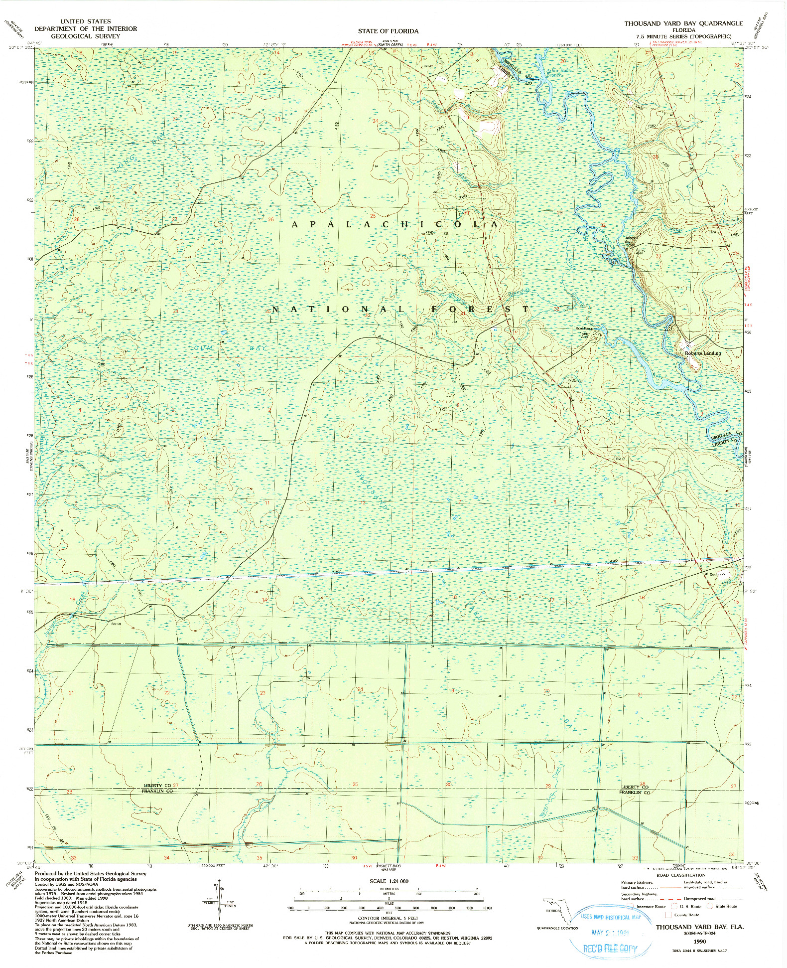 USGS 1:24000-SCALE QUADRANGLE FOR THOUSAND YARD BAY, FL 1990