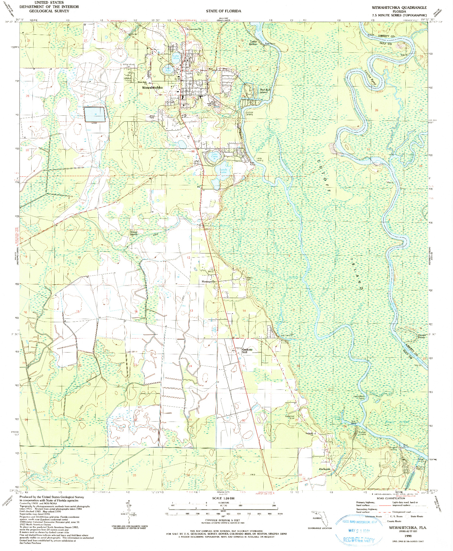 USGS 1:24000-SCALE QUADRANGLE FOR WEWAHITCHKA, FL 1990