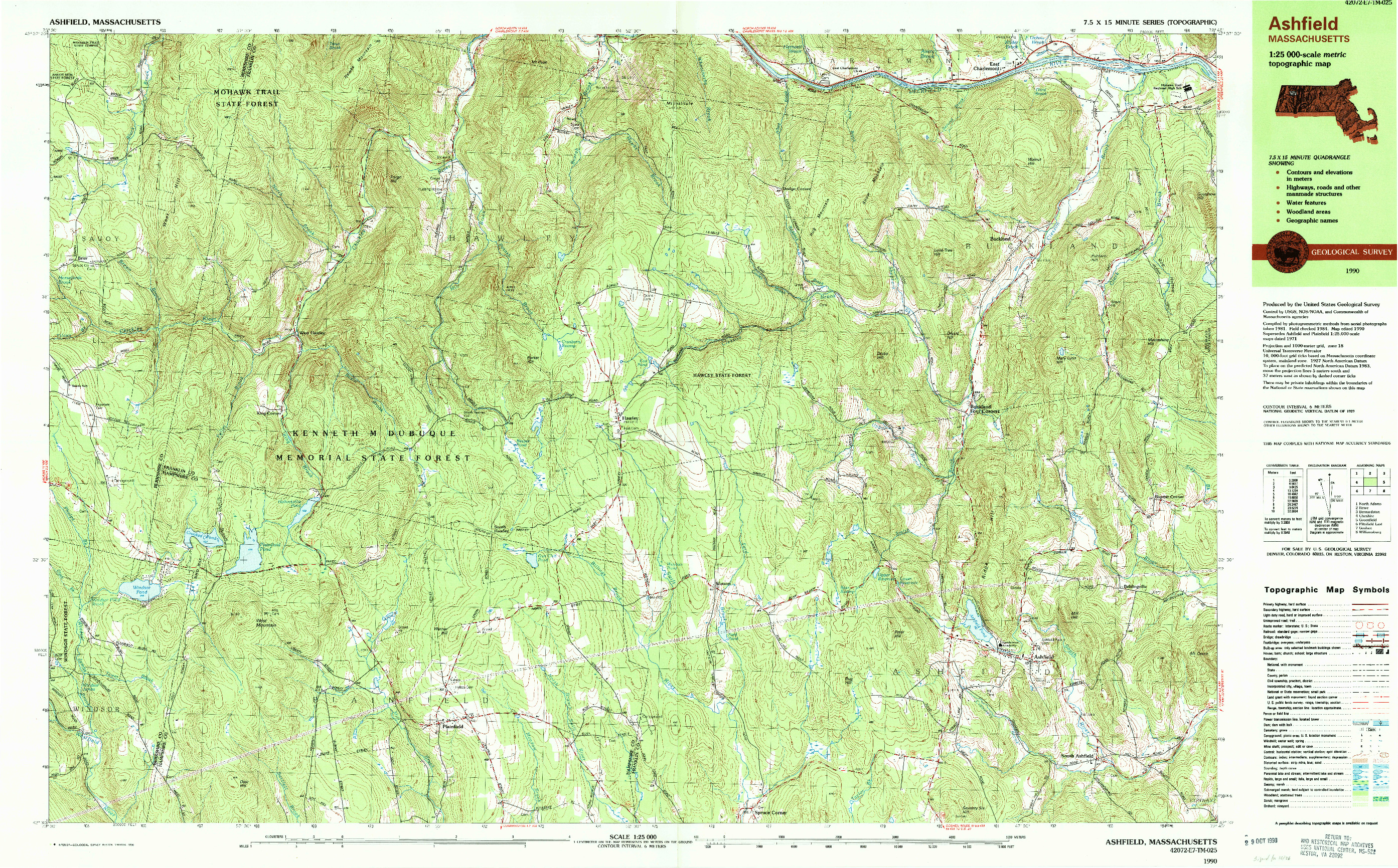 USGS 1:25000-SCALE QUADRANGLE FOR ASHFIELD, MA 1990