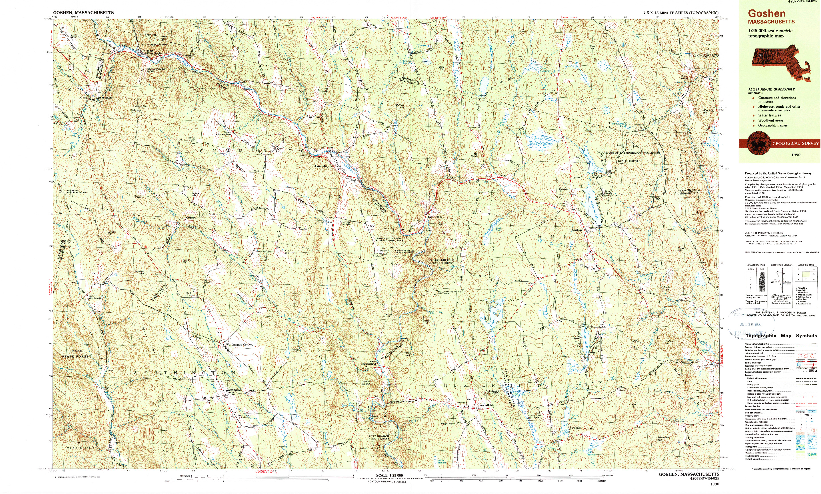 USGS 1:25000-SCALE QUADRANGLE FOR GOSHEN, MA 1990