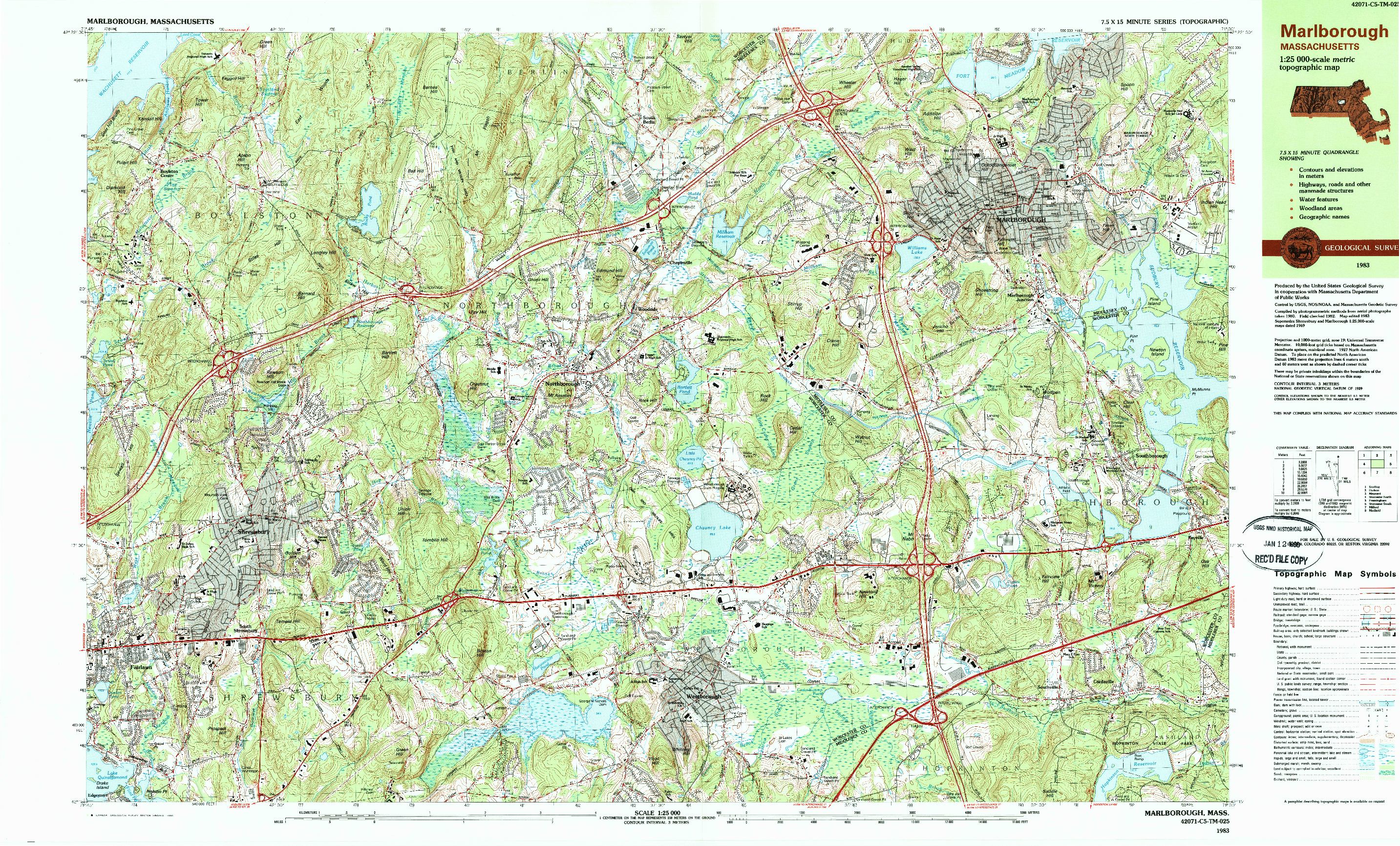 USGS 1:25000-SCALE QUADRANGLE FOR MARLBOROUGH, MA 1983