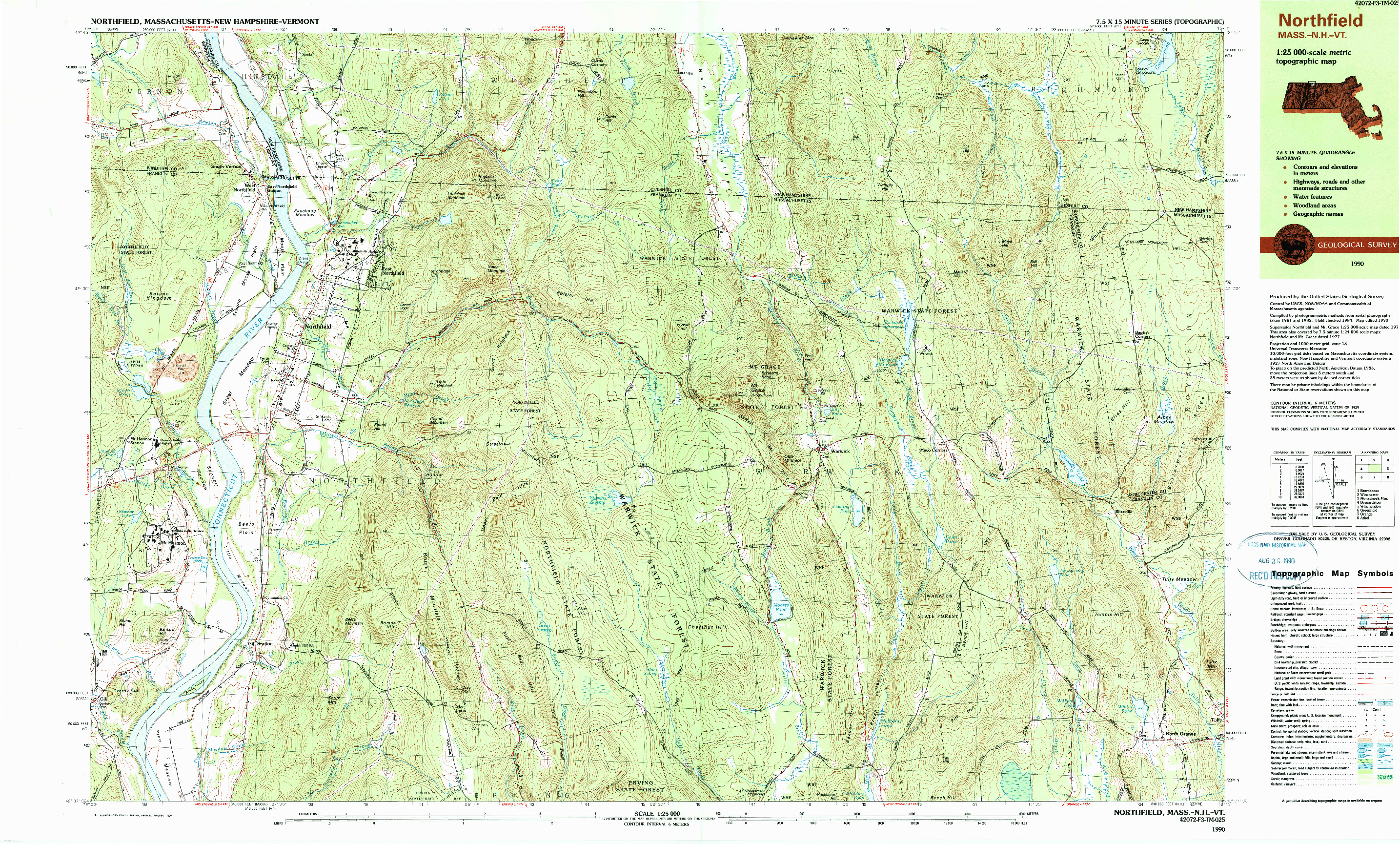USGS 1:25000-SCALE QUADRANGLE FOR NORTHFIELD, MA 1990