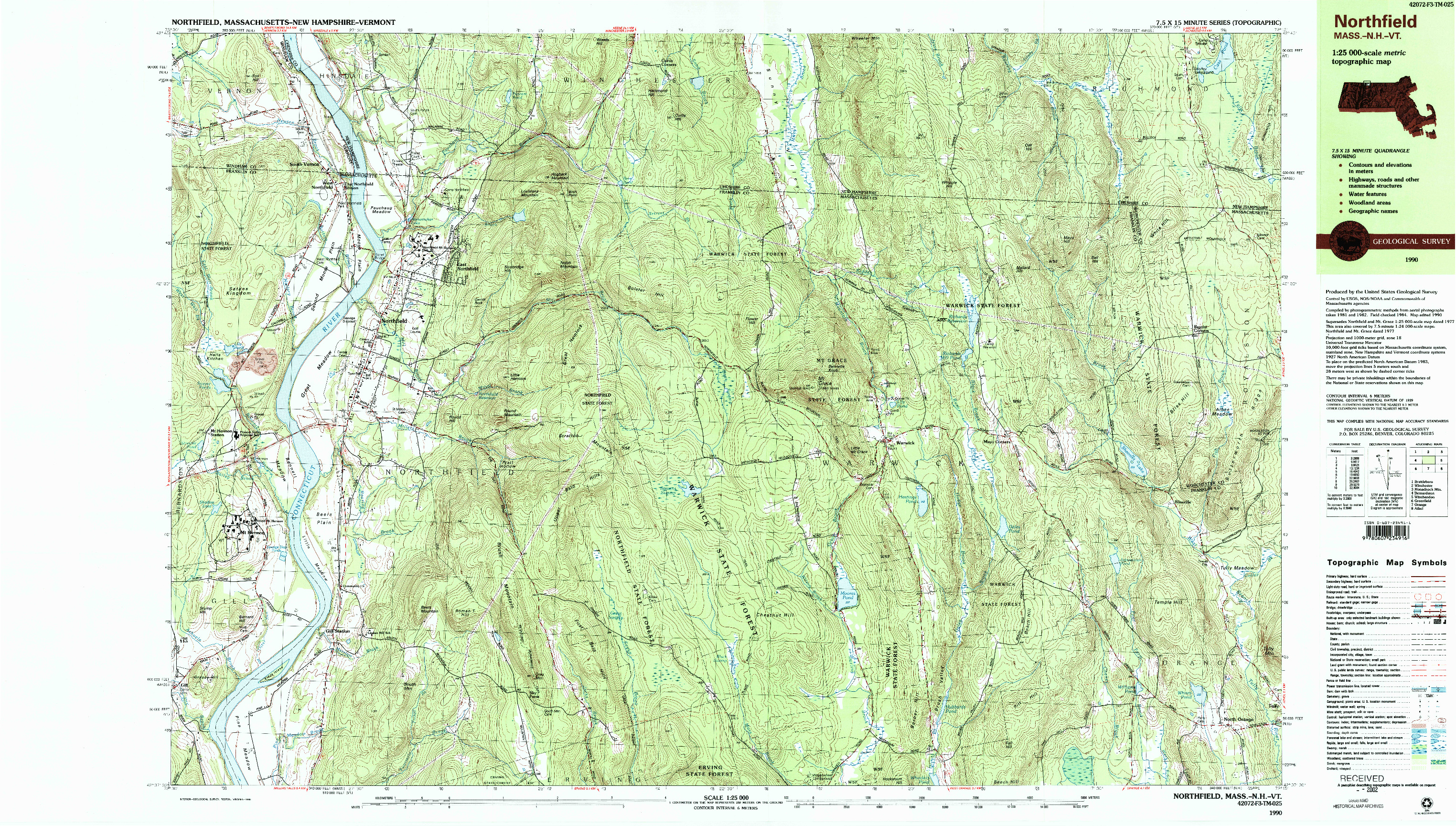 USGS 1:25000-SCALE QUADRANGLE FOR NORTHFIELD, MA 1990