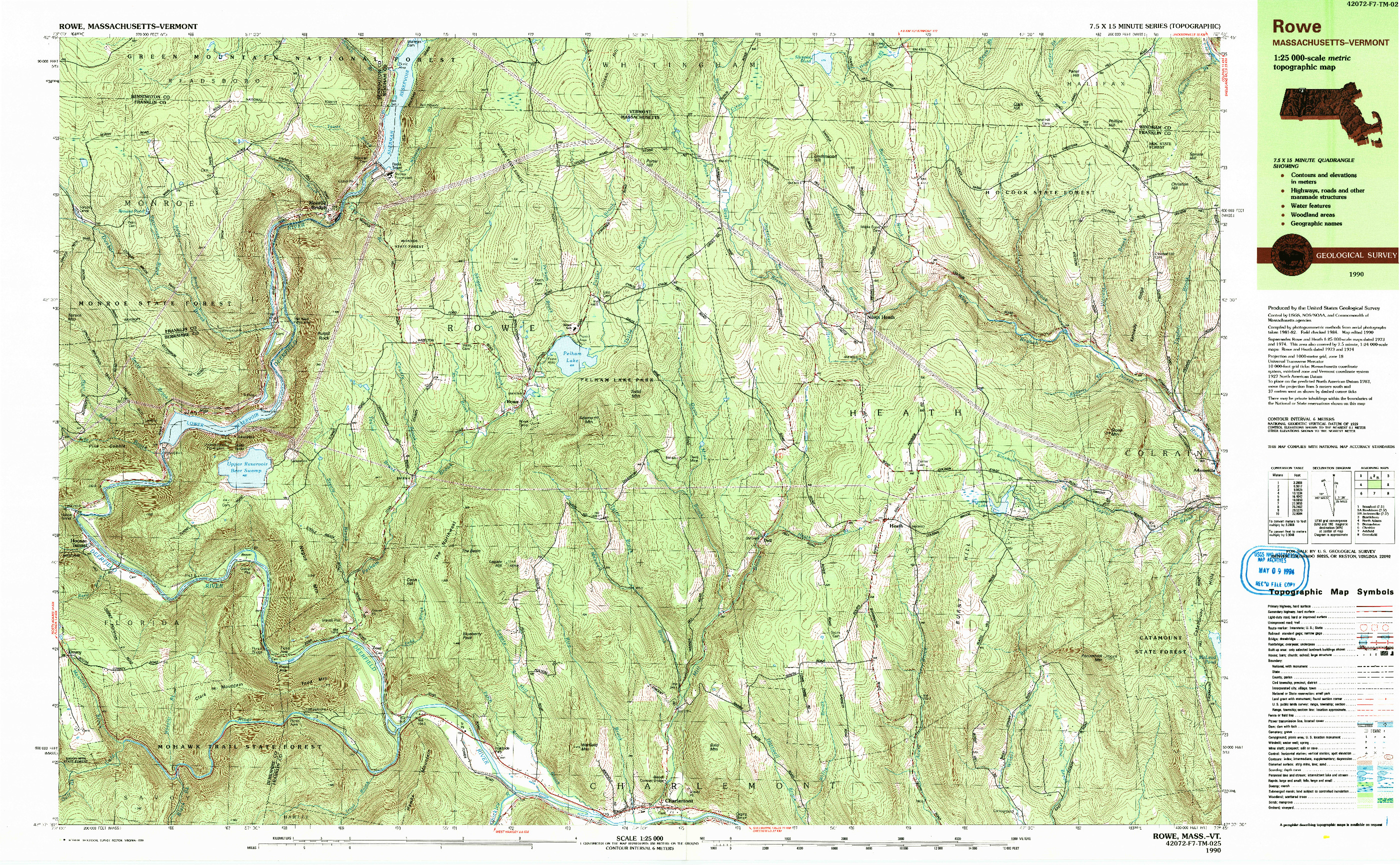 USGS 1:25000-SCALE QUADRANGLE FOR ROWE, MA 1990