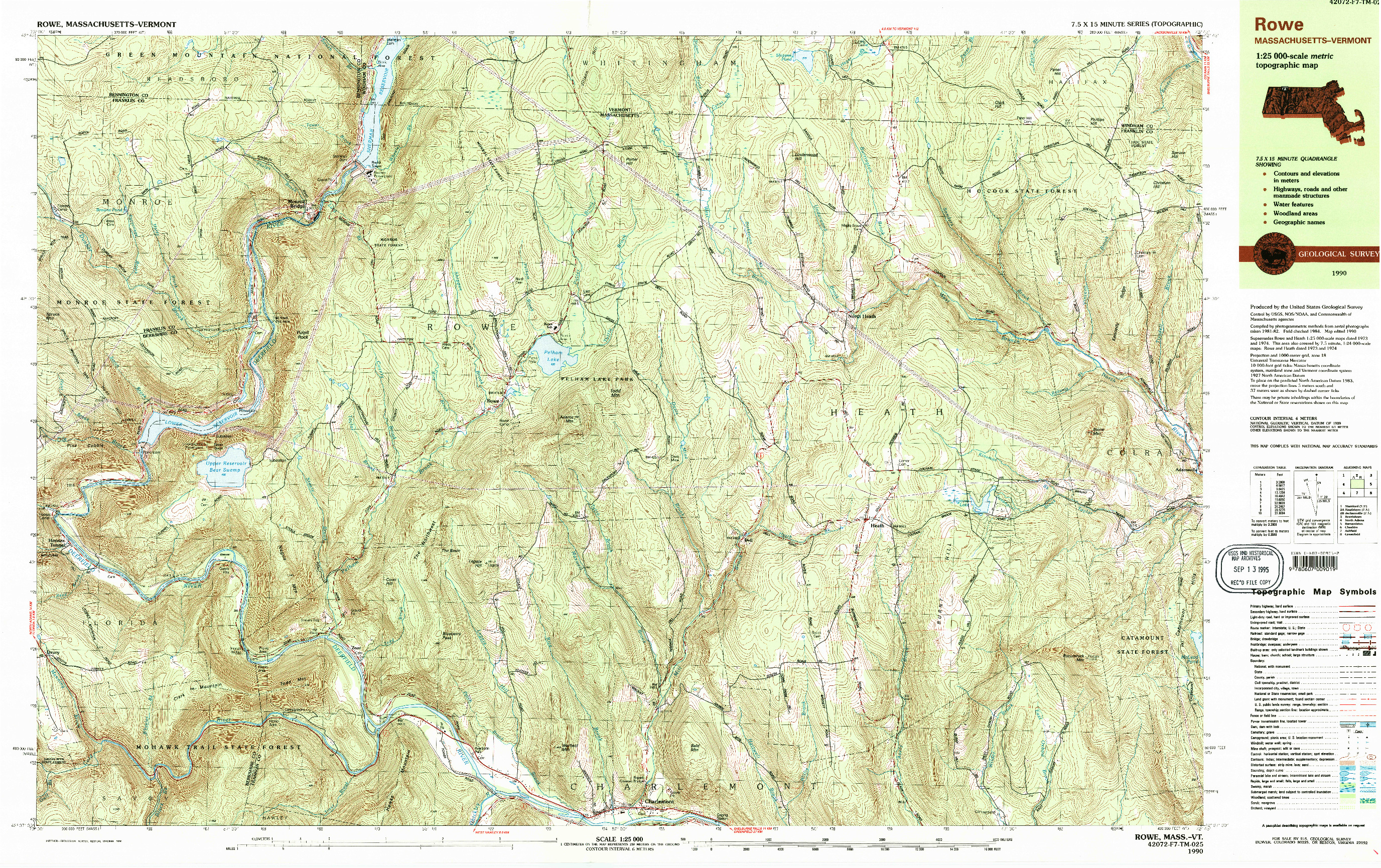USGS 1:25000-SCALE QUADRANGLE FOR ROWE, MA 1990