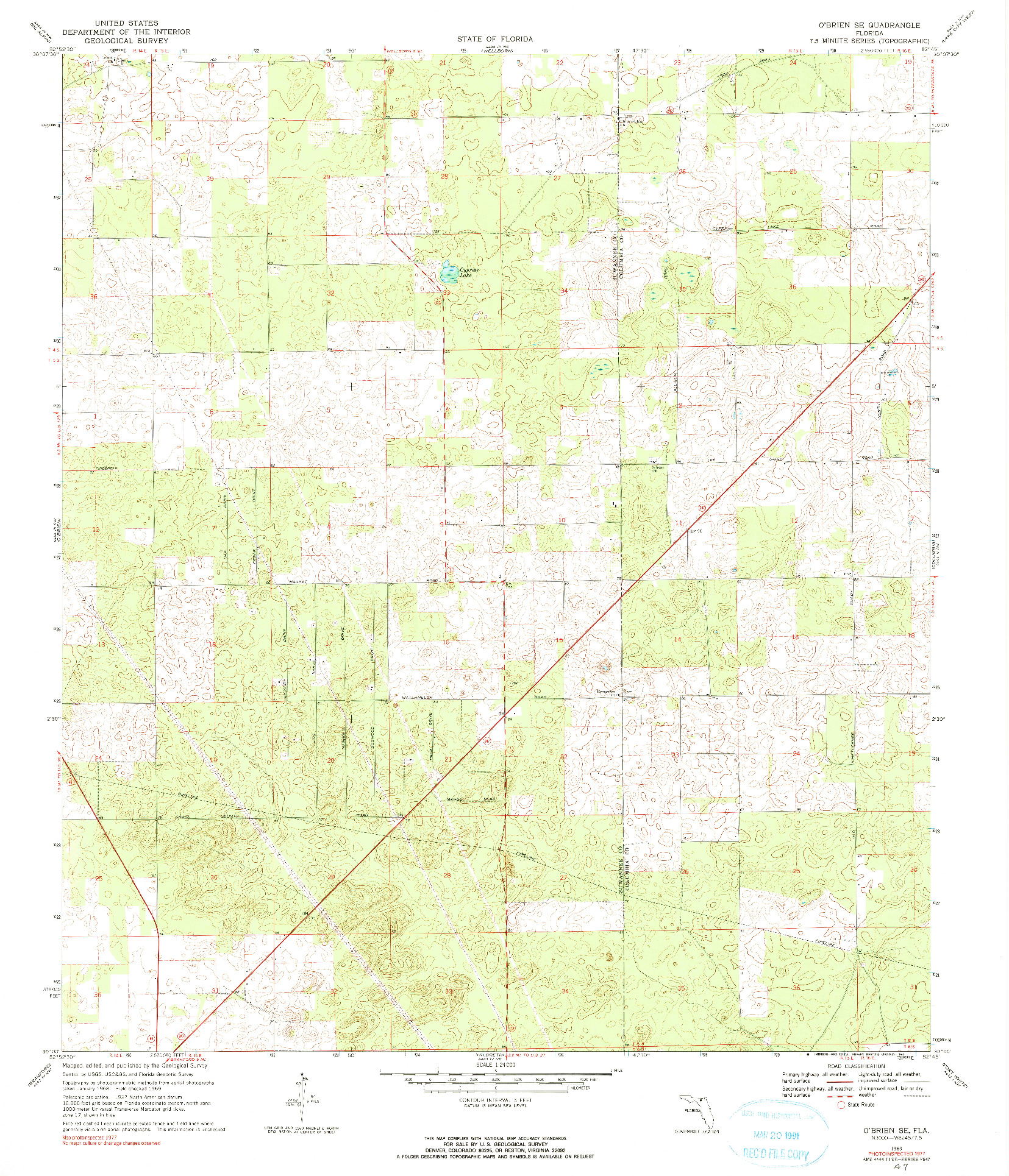 USGS 1:24000-SCALE QUADRANGLE FOR O'BRIEN SE, FL 1969