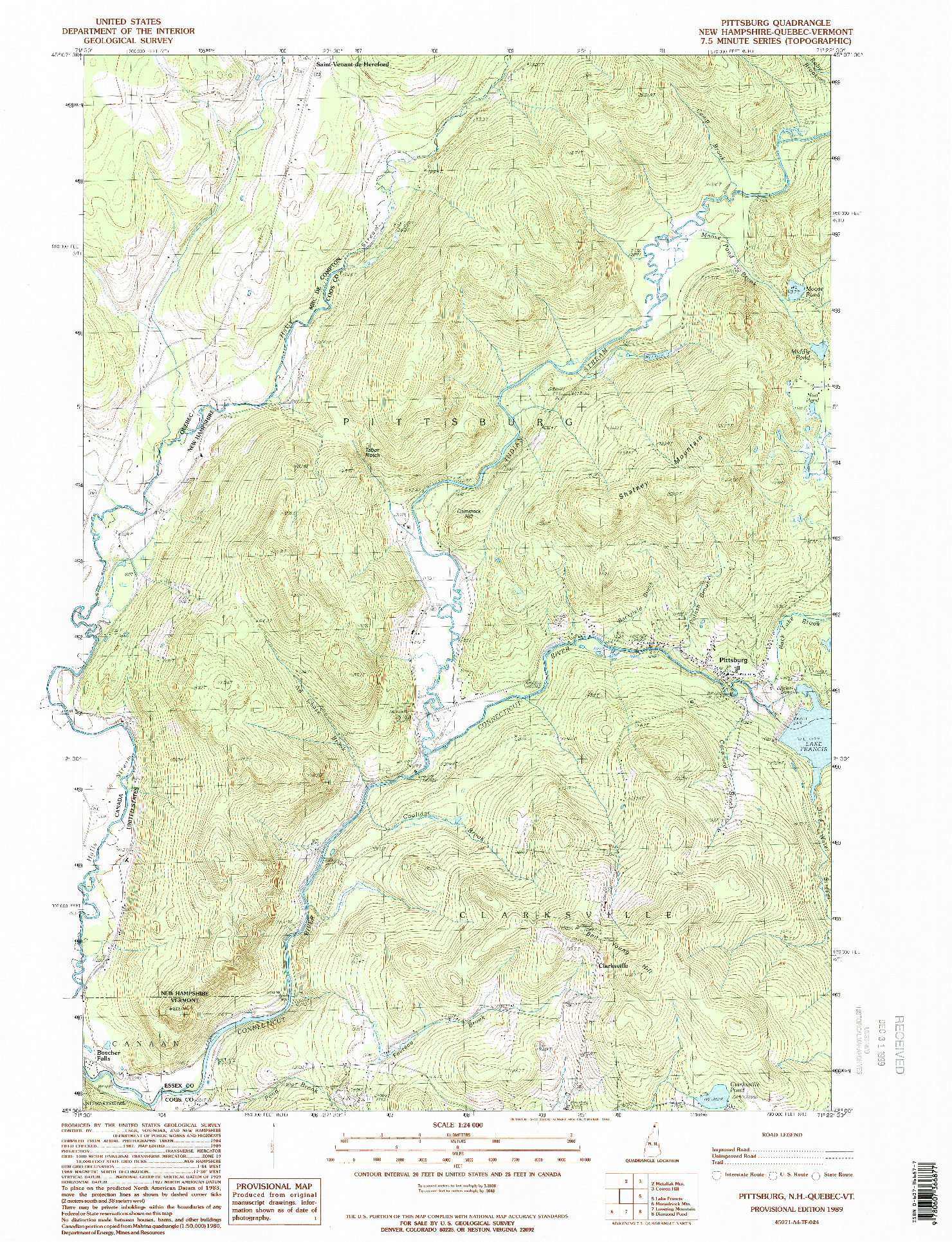 USGS 1:24000-SCALE QUADRANGLE FOR PITTSBURG, NH 1989