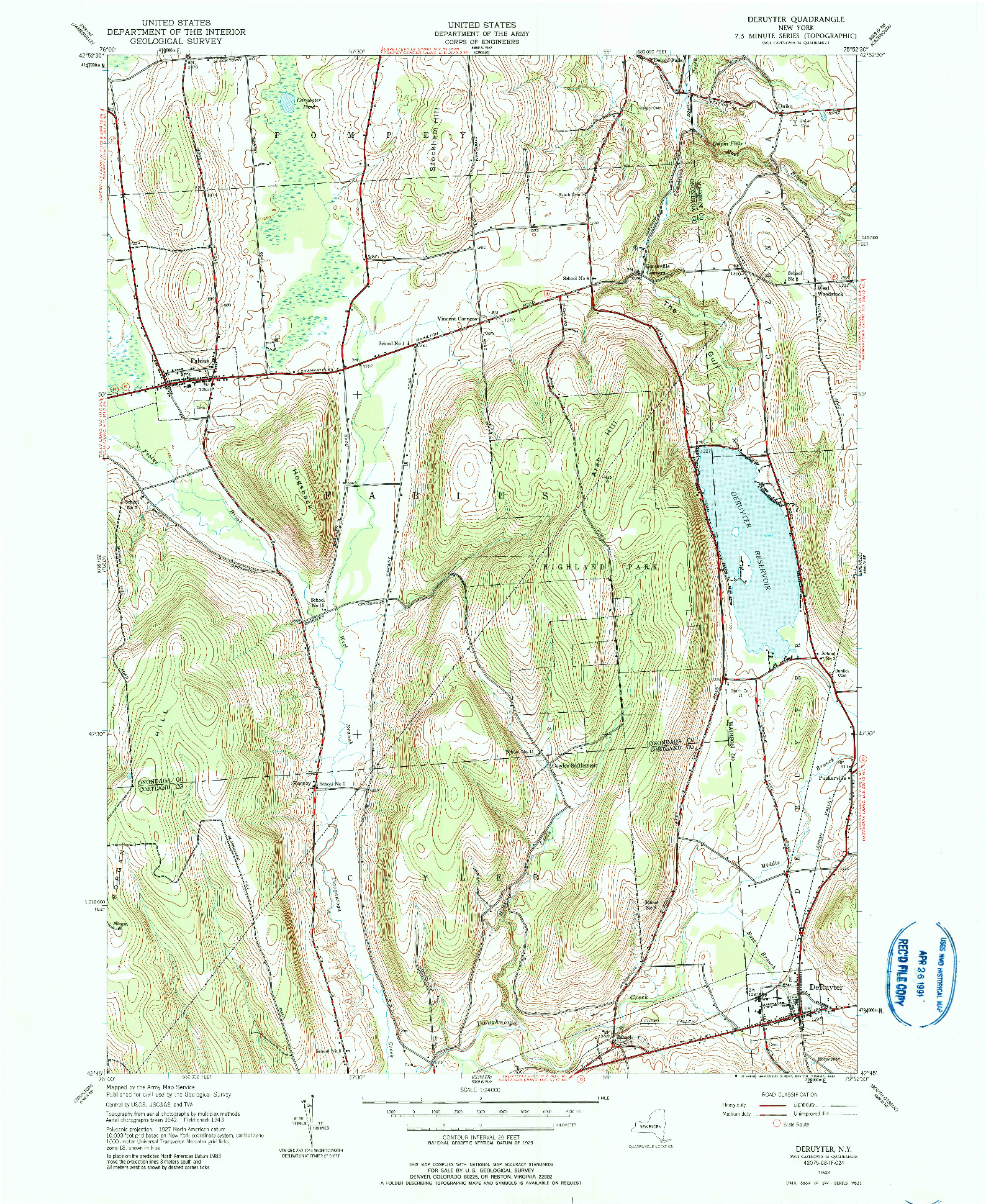 USGS 1:24000-SCALE QUADRANGLE FOR DERUYTER, NY 1943