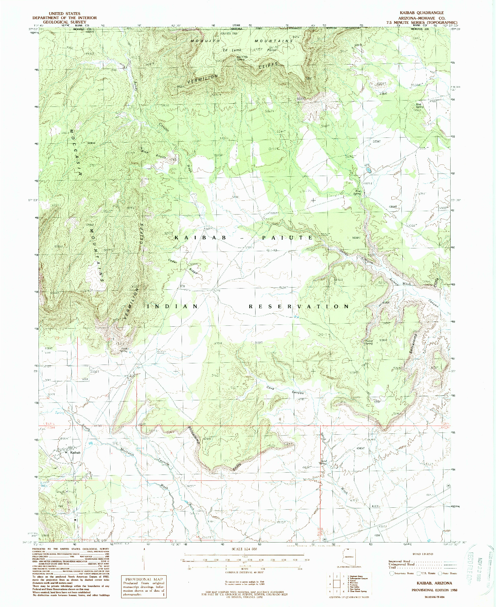 USGS 1:24000-SCALE QUADRANGLE FOR KAIBAB, AZ 1988